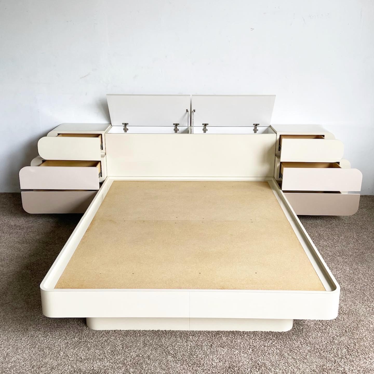 Late 20th Century Postmodern Galactic Double Waterfall Three Tone Queen Platform Bed Set