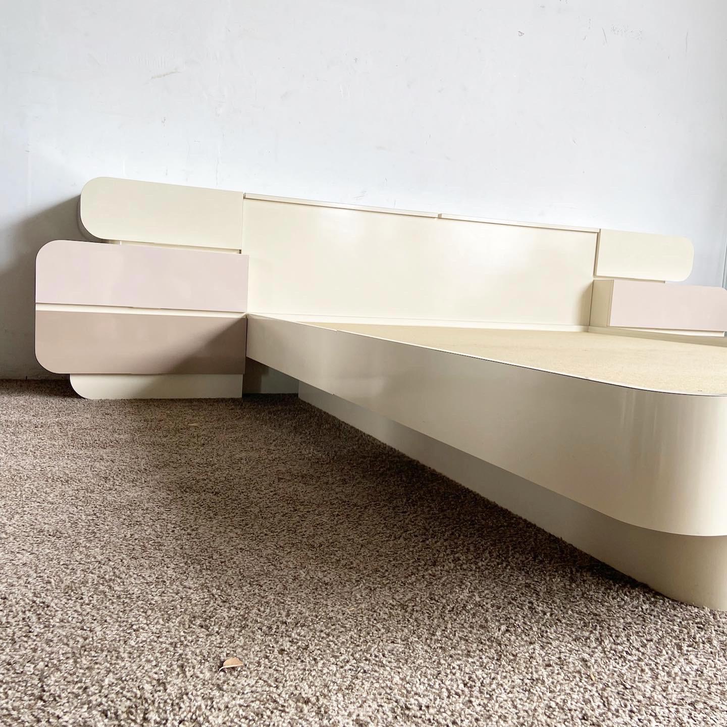 Postmodern Galactic Double Waterfall Three Tone Queen Platform Bed Set 2