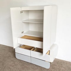 Postmodern Galactic Three Tone Gray and Chrome Double Waterfall Armoire