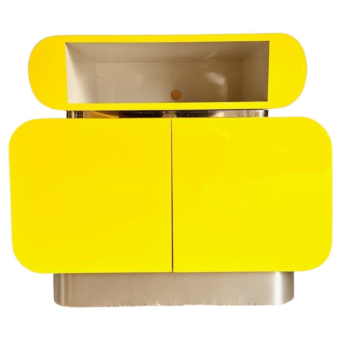 Postmodern Galactic Yellow Lacquer Laminate Waterfall Cabinet