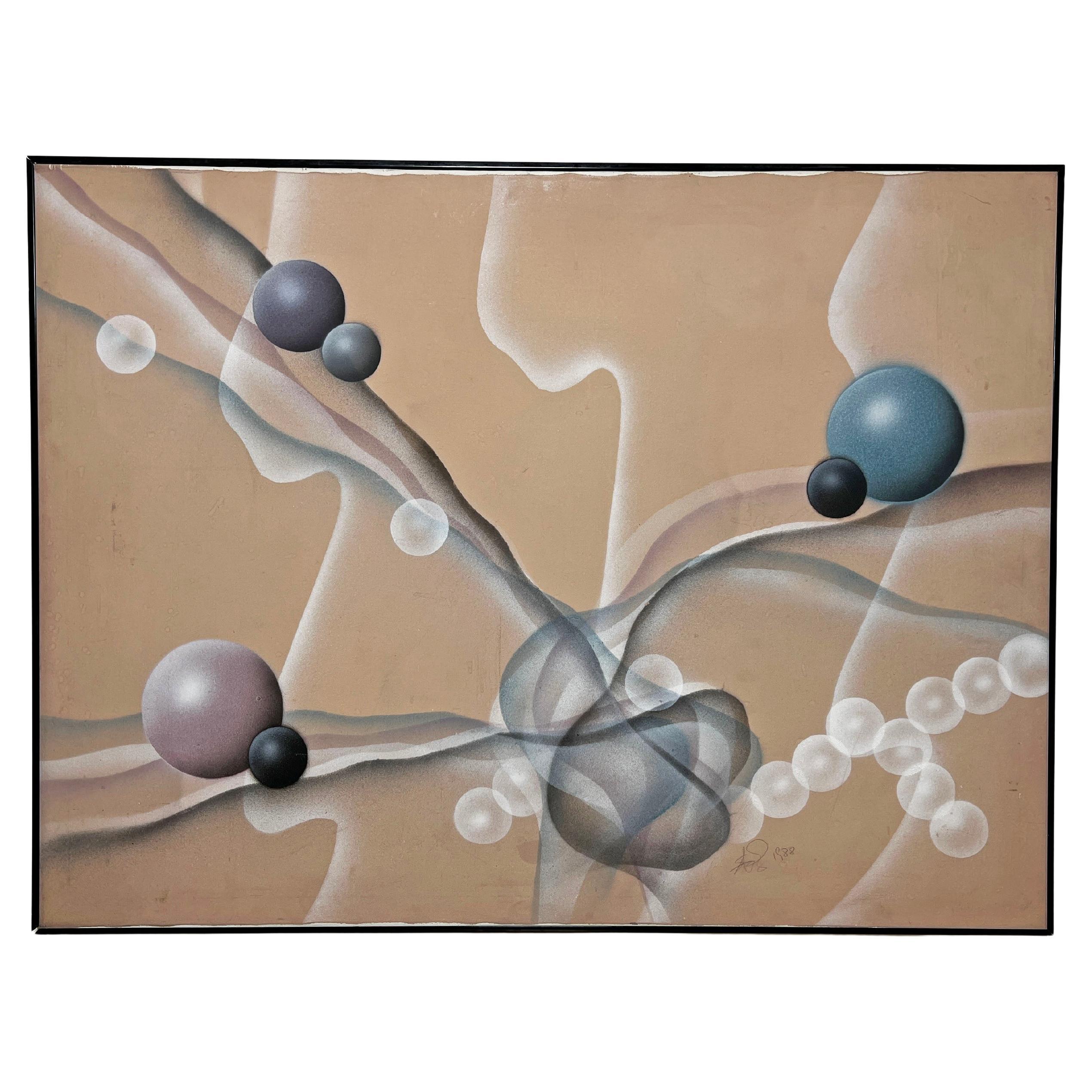Postmodern Geometric Abstract Painting Circa 1980s