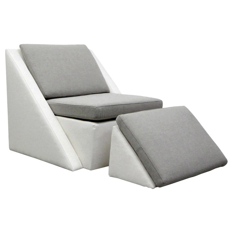Postmodern Geometric Chair and Ottoman by Thayer Coggin For Sale