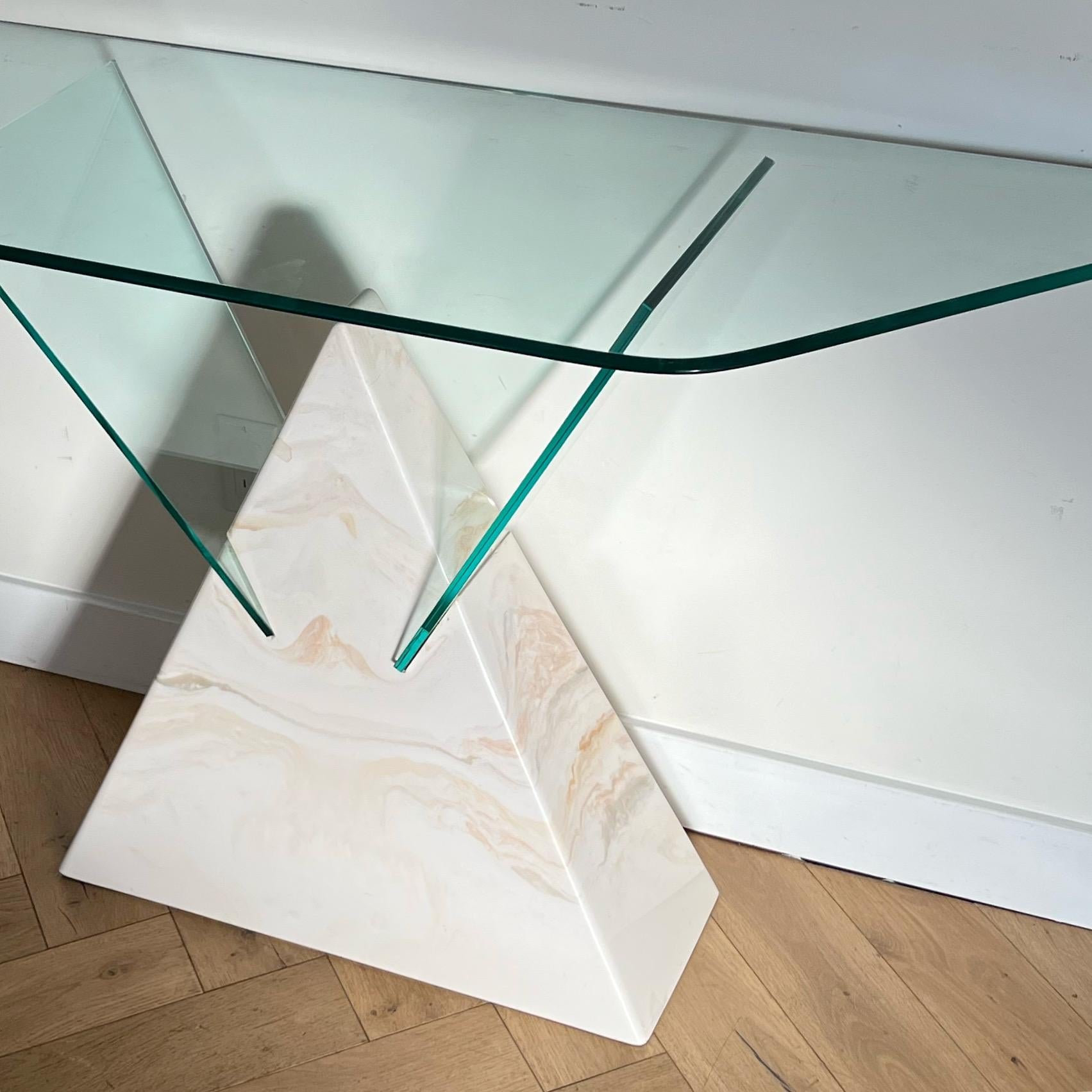 Postmodern Geometric Glass and Faux Marble Console Table, 1970s For Sale 5