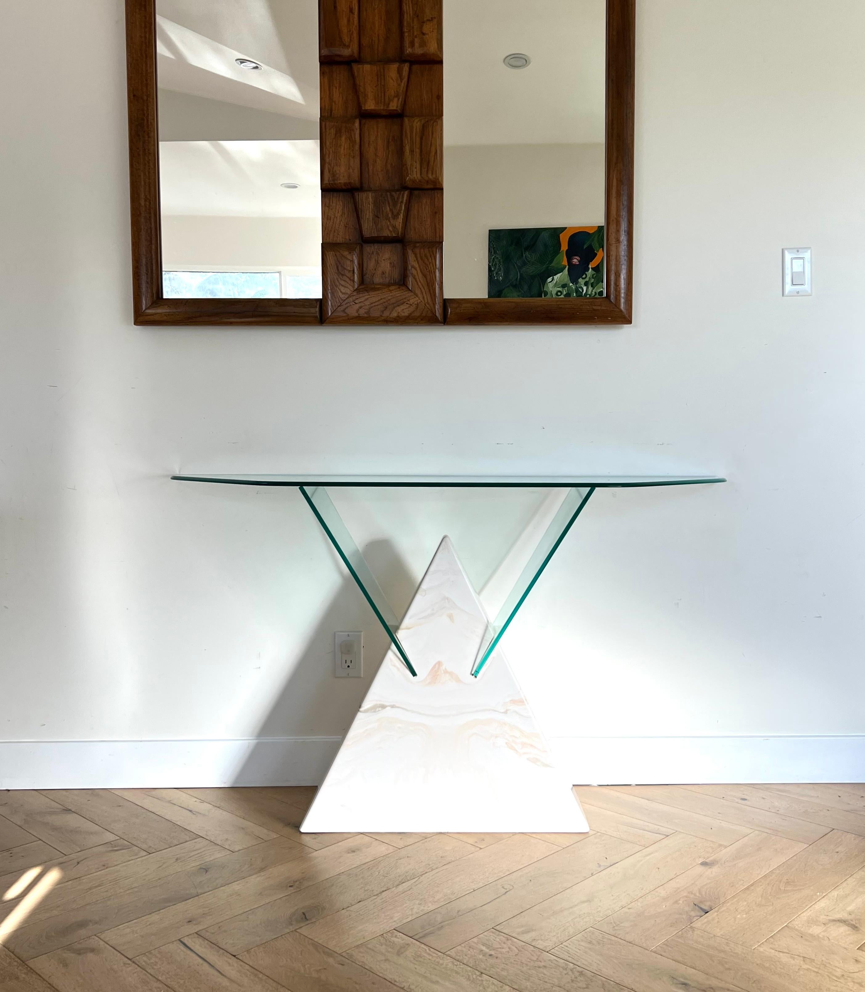 Postmodern Geometric Glass and Faux Marble Console Table, 1970s For Sale 6