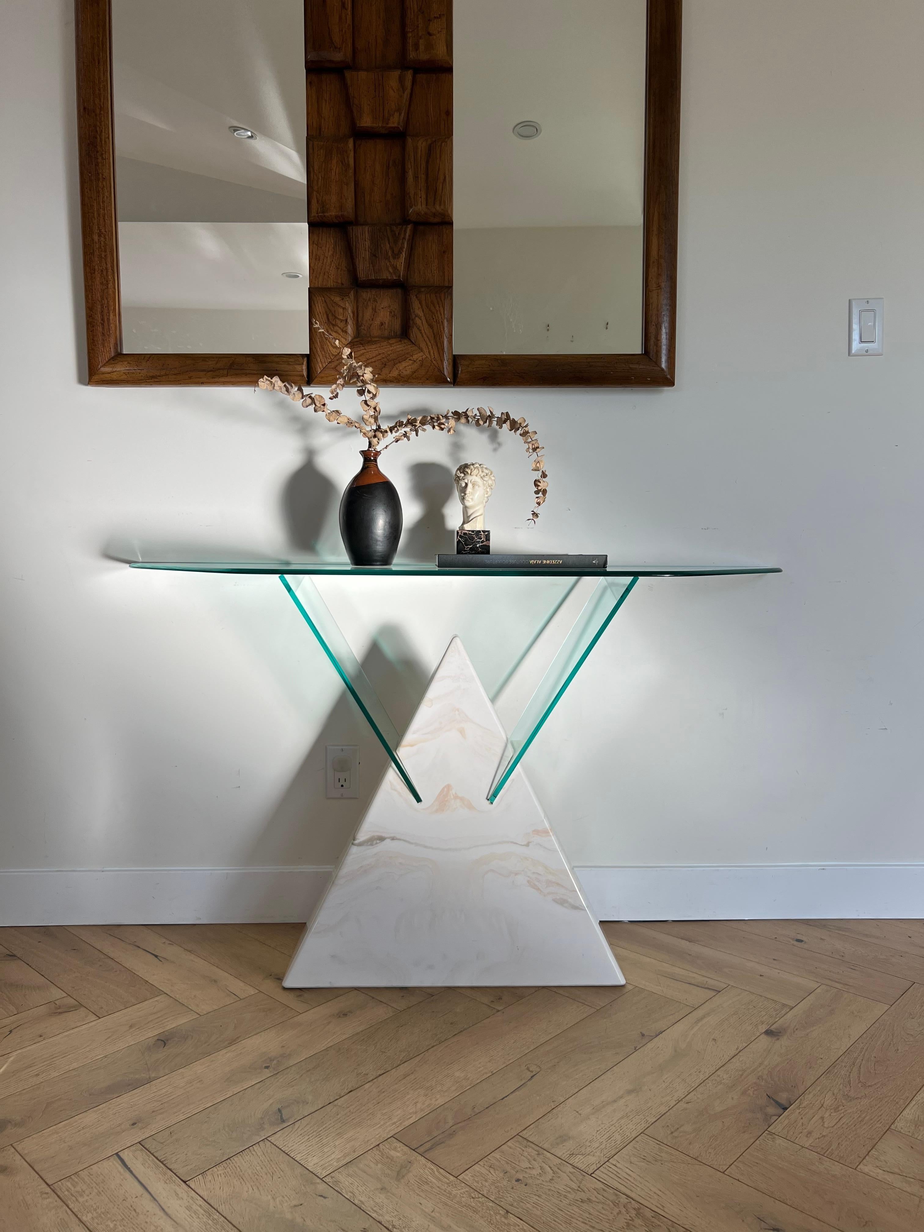 Postmodern Geometric Glass and Faux Marble Console Table, 1970s For Sale 7