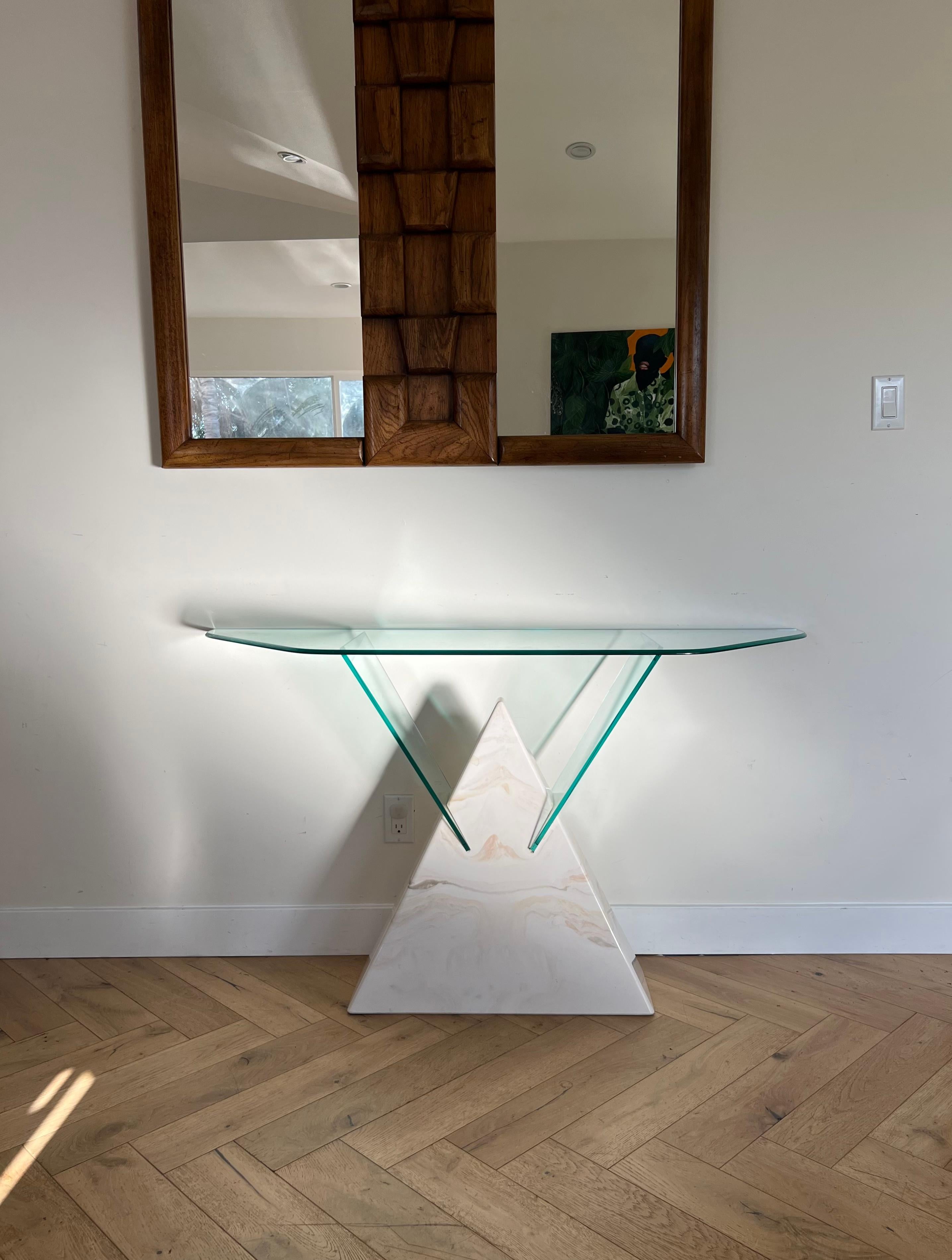 Postmodern Geometric Glass and Faux Marble Console Table, 1970s For Sale 10