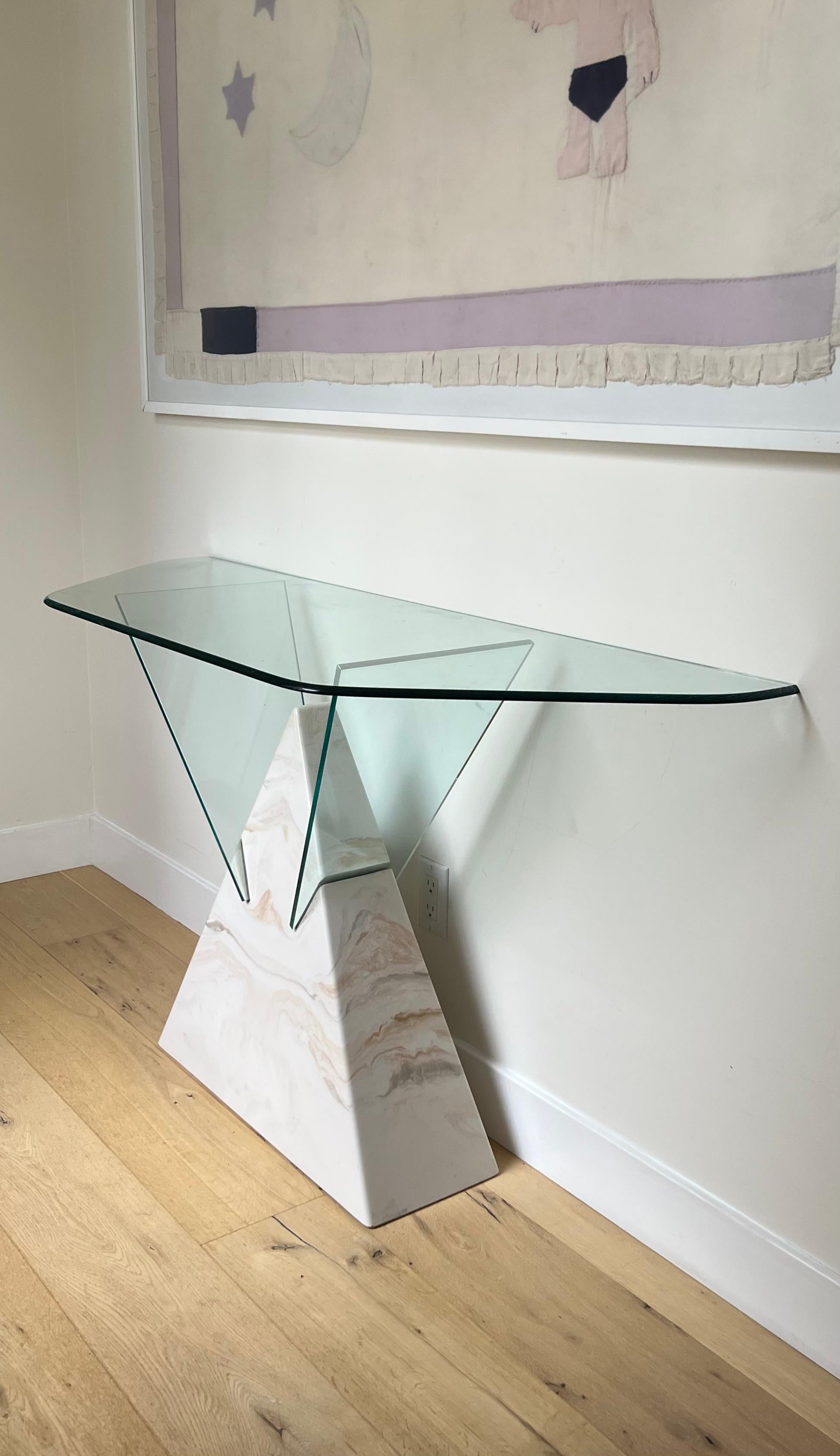 Postmodern Geometric Glass and Faux Marble Console Table, 1970s For Sale 12