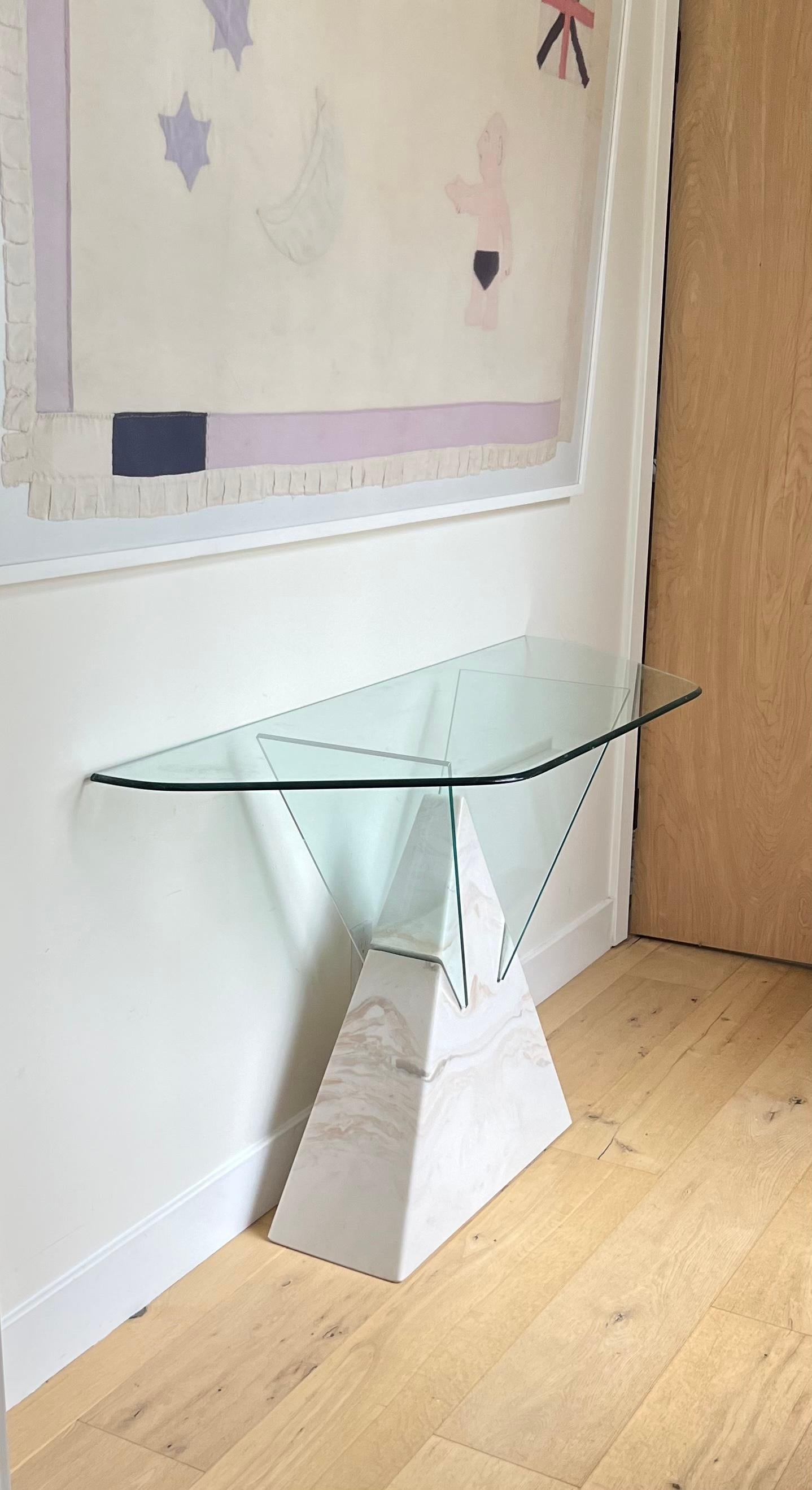 Postmodern Geometric Glass and Faux Marble Console Table, 1970s For Sale 14