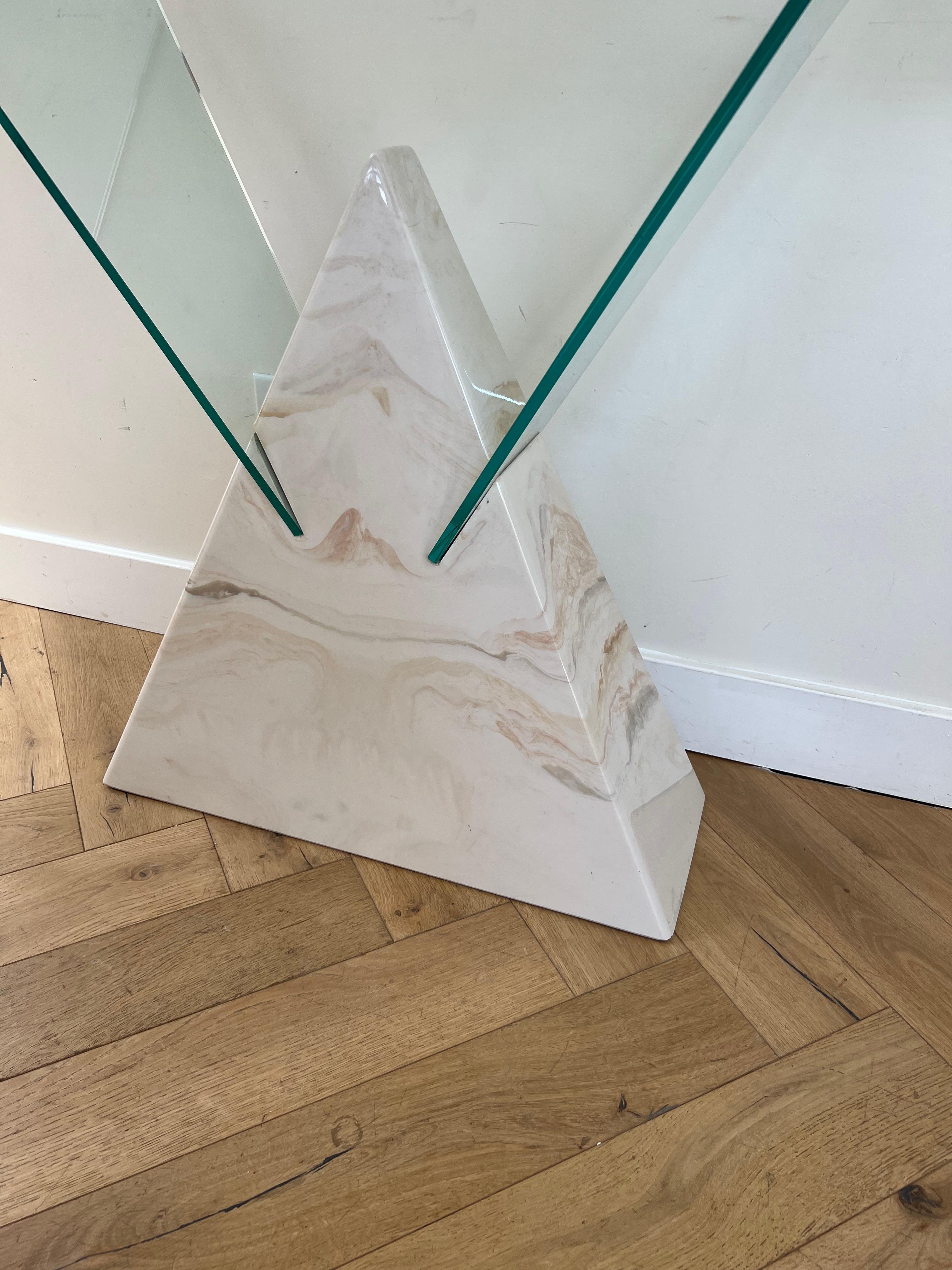 Postmodern Geometric Glass and Faux Marble Console Table, 1970s In Good Condition For Sale In View Park, CA