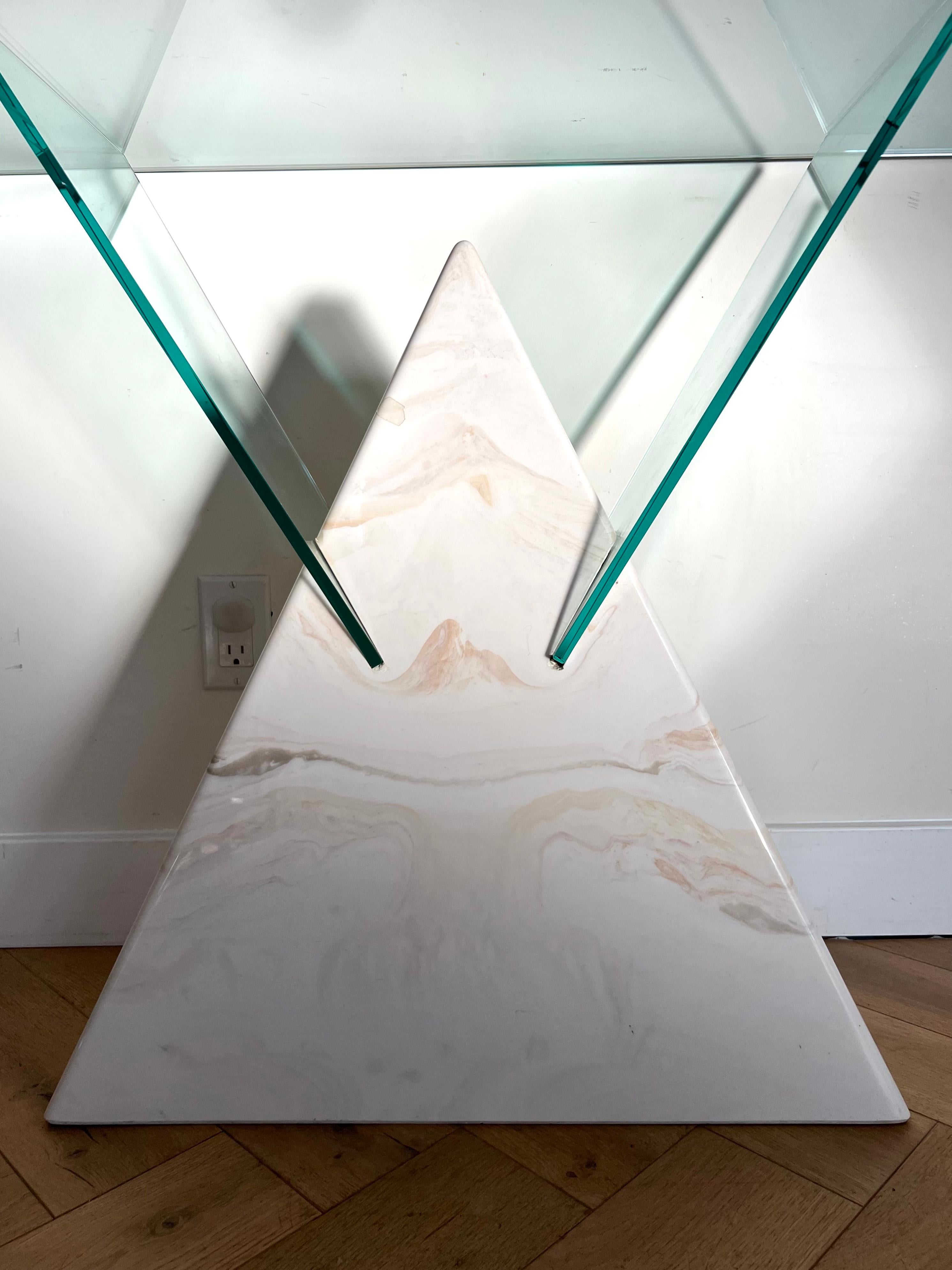 Postmodern Geometric Glass and Faux Marble Console Table, 1970s For Sale 2
