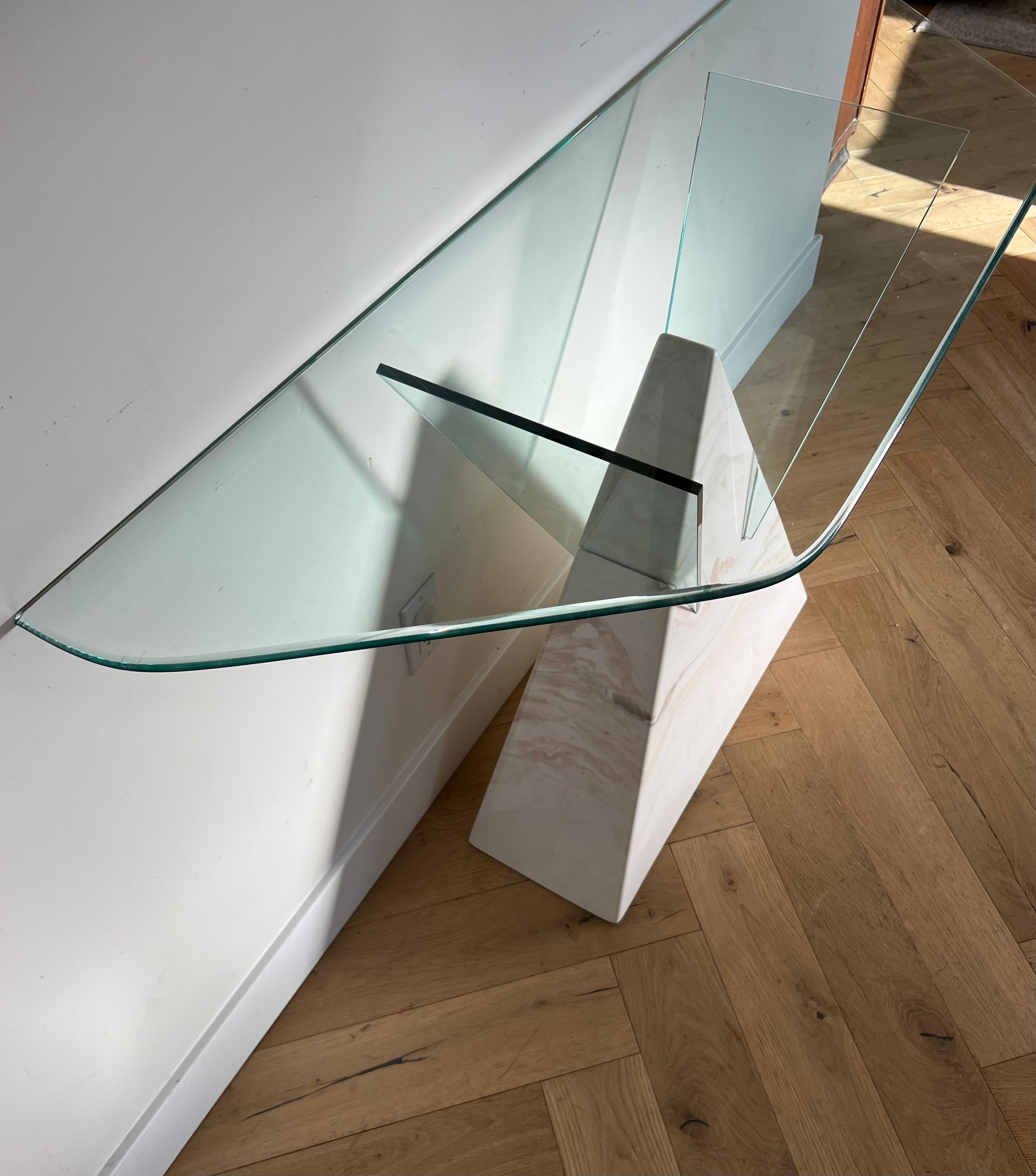 Postmodern Geometric Glass and Faux Marble Console Table, 1970s For Sale 3
