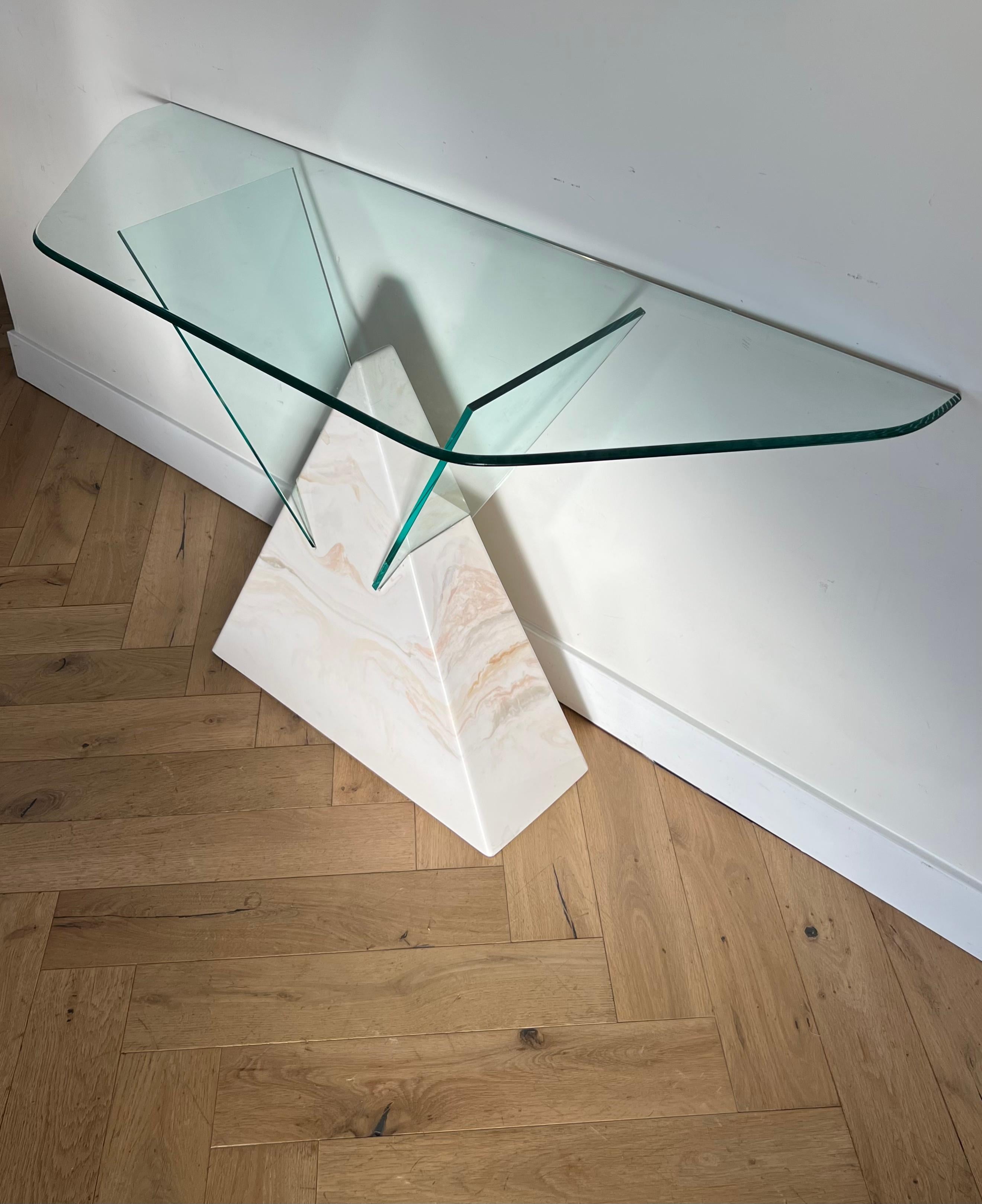 Postmodern Geometric Glass and Faux Marble Console Table, 1970s For Sale 4