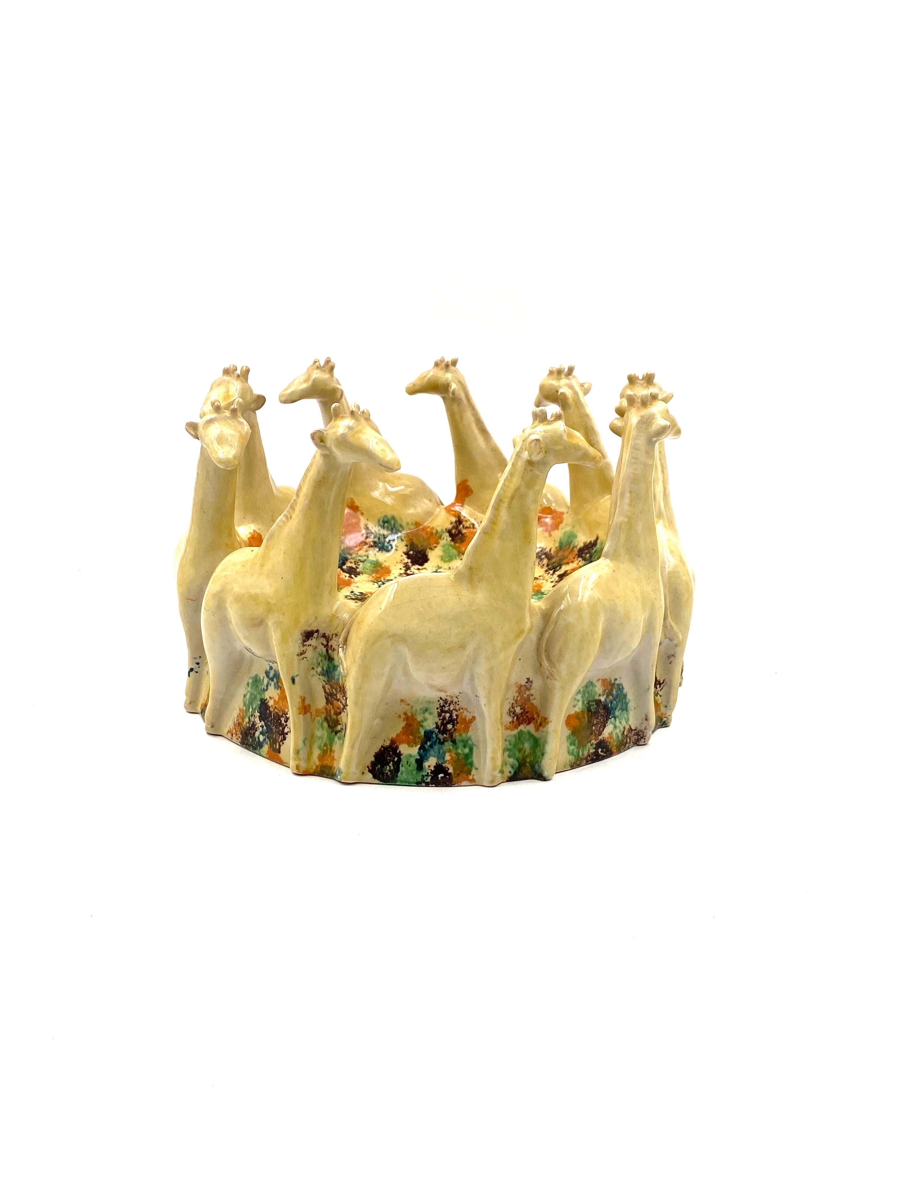 Postmodern giraffe ceramic centerpiece / vide poche, ND Dolfi Italy, 1990s For Sale 3