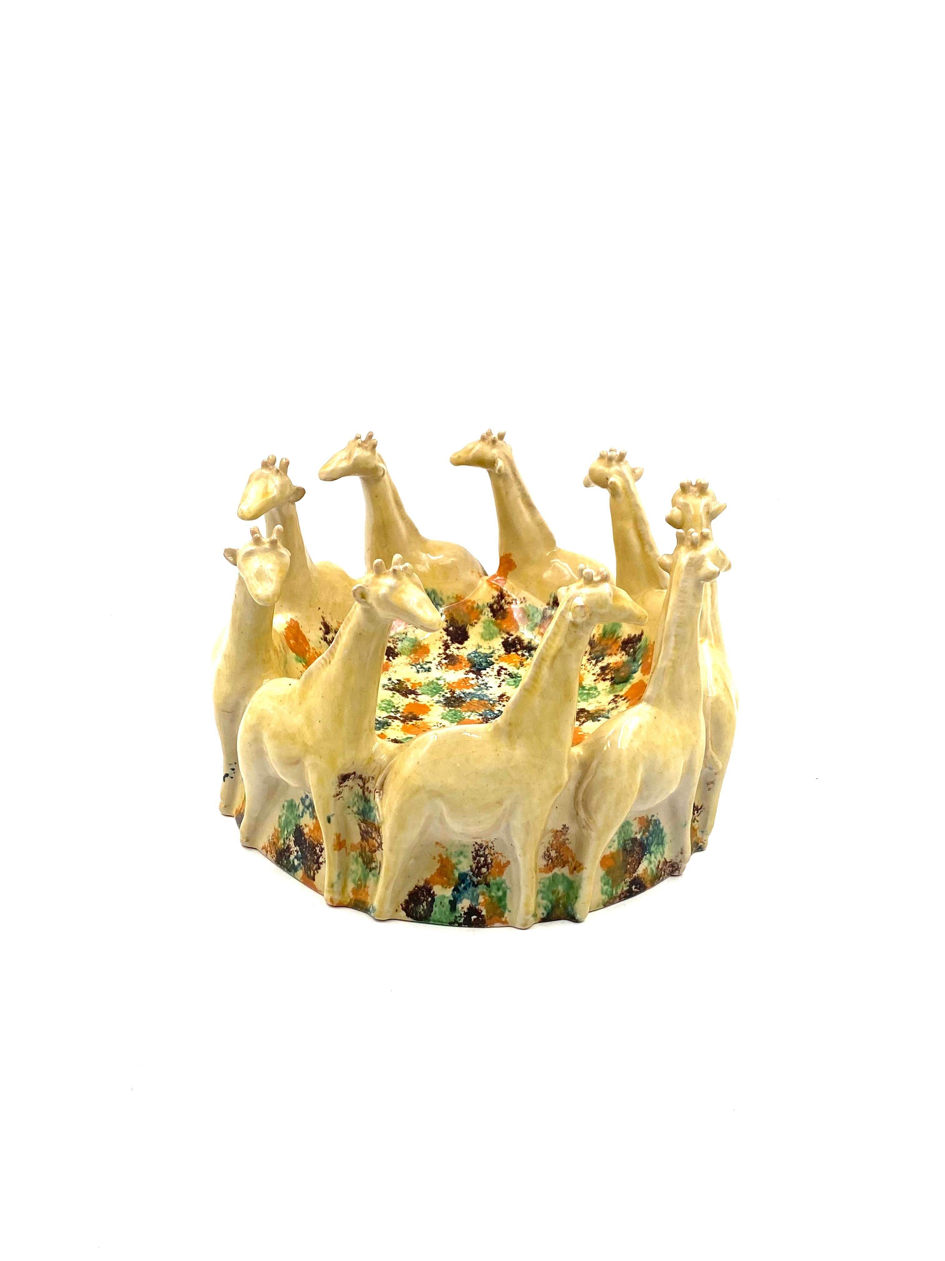Postmodern giraffe ceramic centerpiece / vide poche, ND Dolfi Italy, 1990s For Sale 4