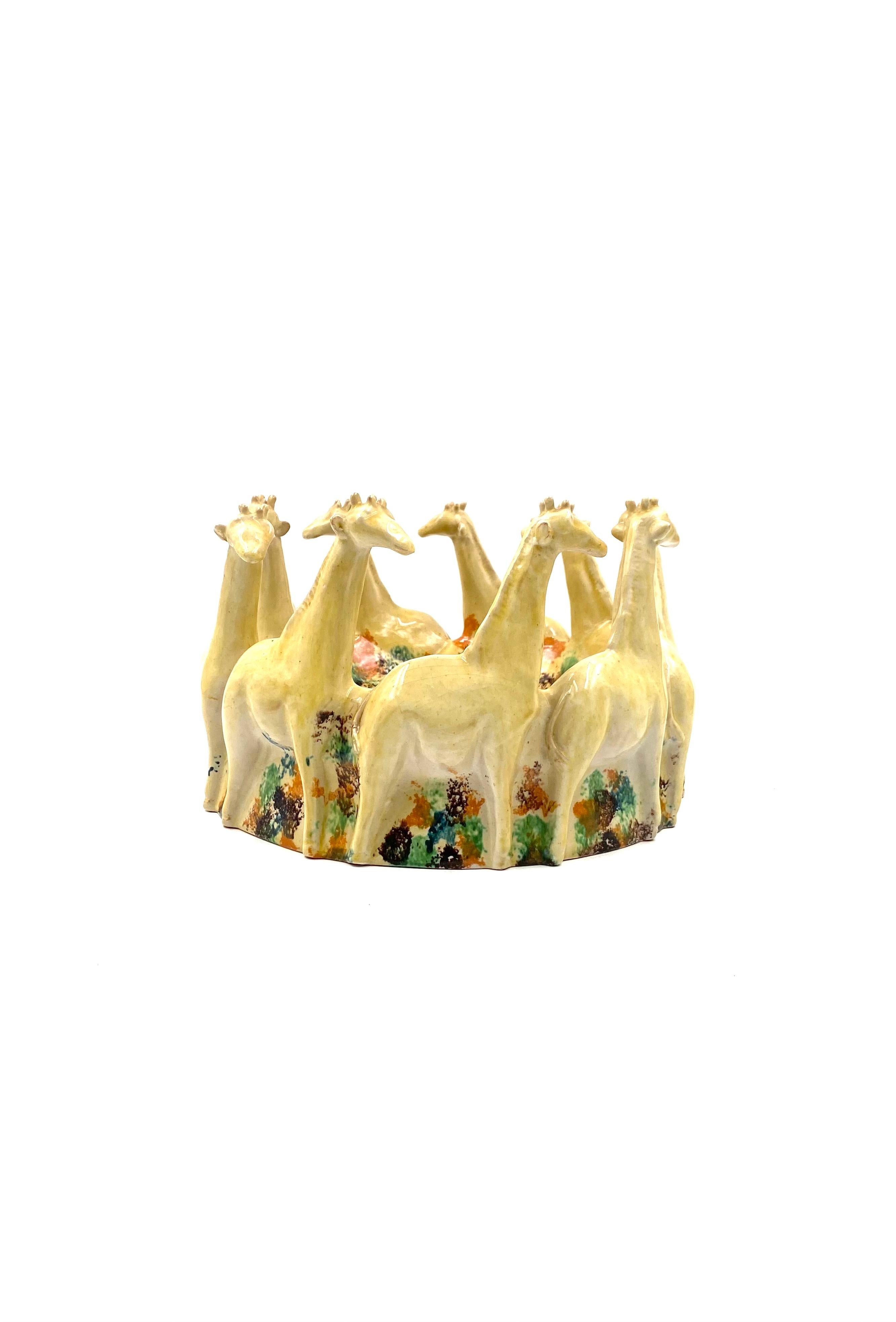 Postmodern giraffe ceramic centerpiece / vide poche, ND Dolfi Italy, 1990s For Sale 6
