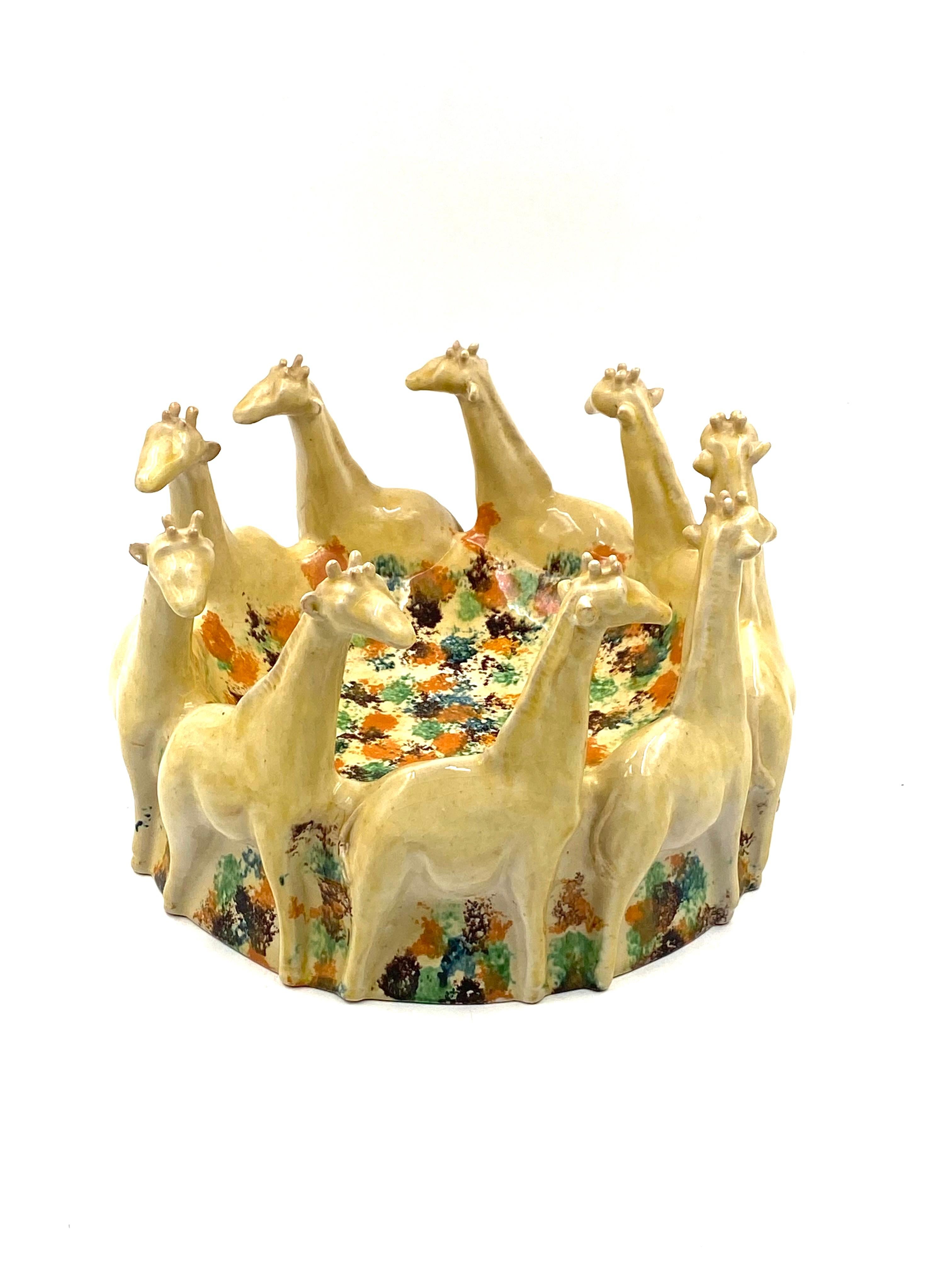 Postmodern giraffe ceramic centerpiece / vide poche, ND Dolfi Italy, 1990s For Sale 9