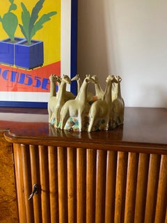 Centre de table en céramique girafe postmoderne / vide poche, ND Dolfi Italie, 1990