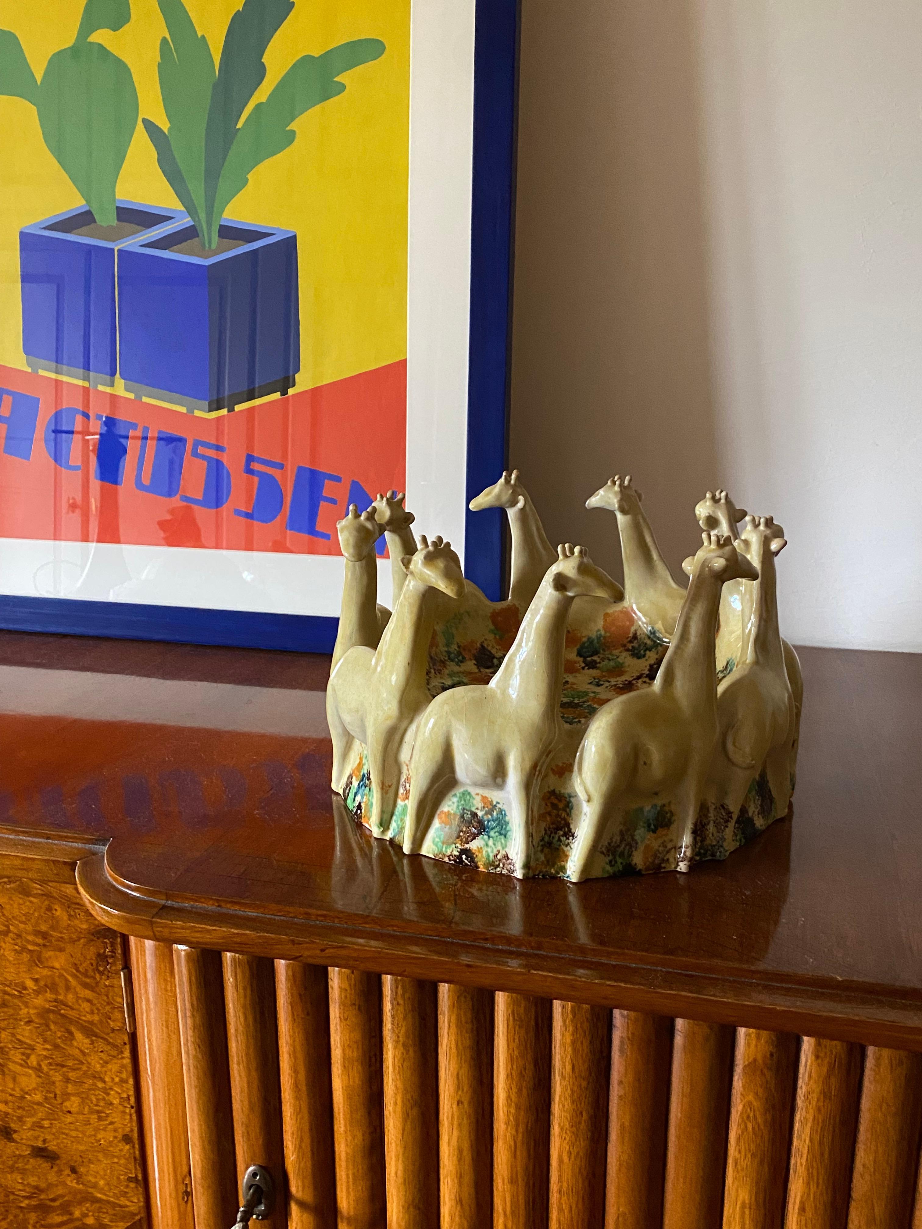 Postmoderner Giraffen-Keramikaufsatz / vide poche, ND Dolfi Italien, 1990er Jahre (Italian) im Angebot
