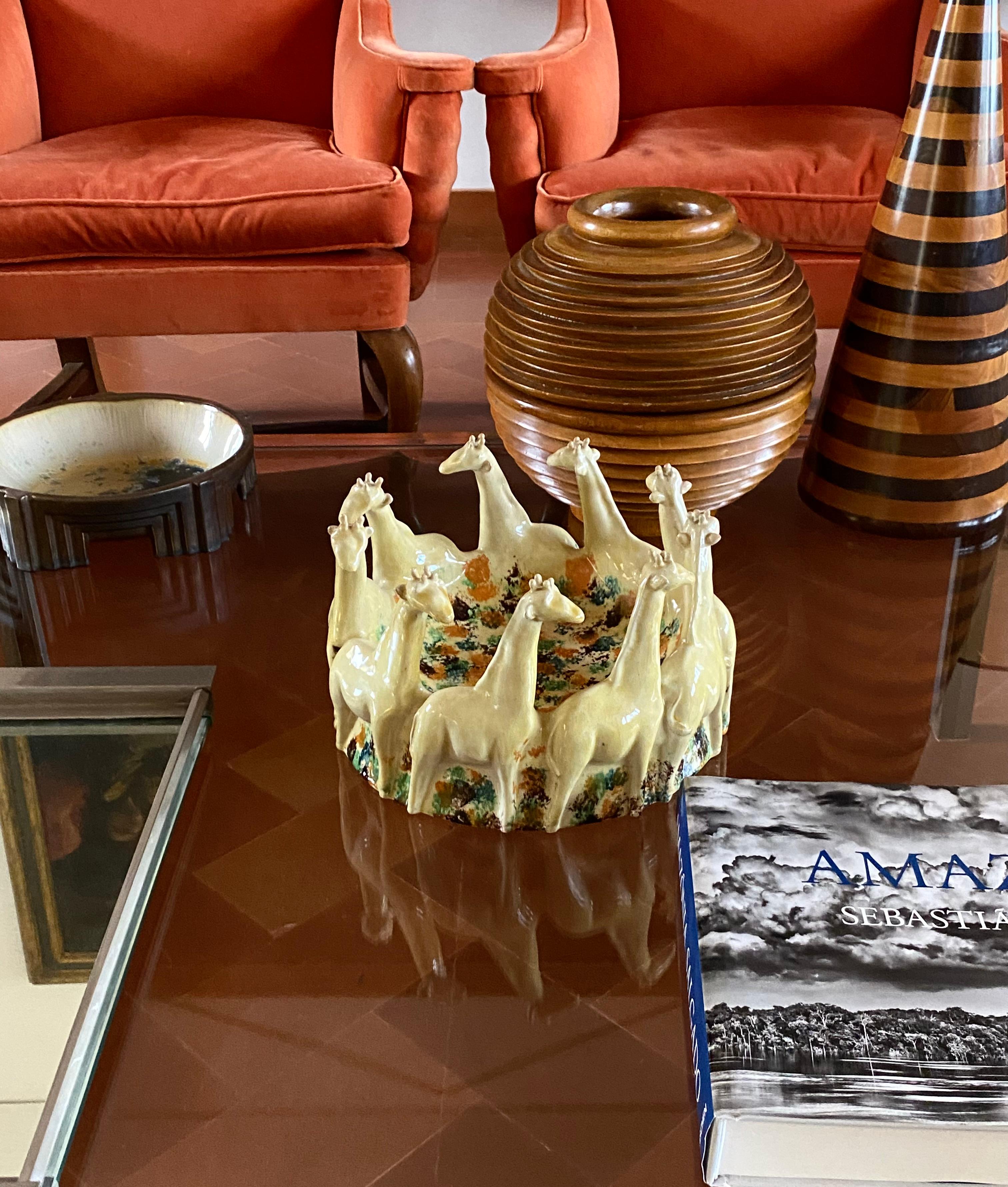 Postmoderner Giraffen-Keramikaufsatz / vide poche, ND Dolfi Italien, 1990er Jahre im Zustand „Hervorragend“ im Angebot in Firenze, IT
