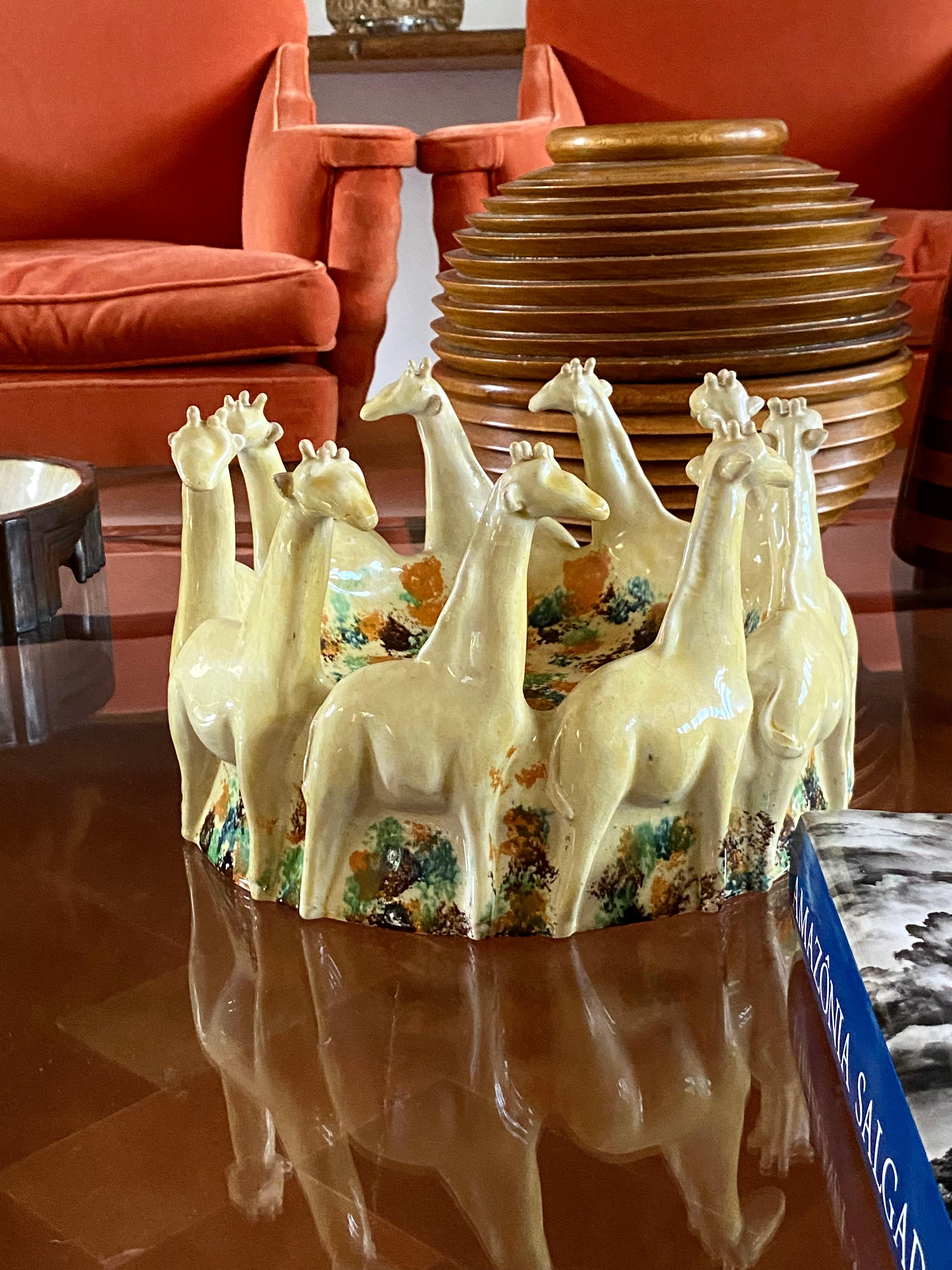 Postmoderner Giraffen-Keramikaufsatz / vide poche, ND Dolfi Italien, 1990er Jahre im Angebot 2