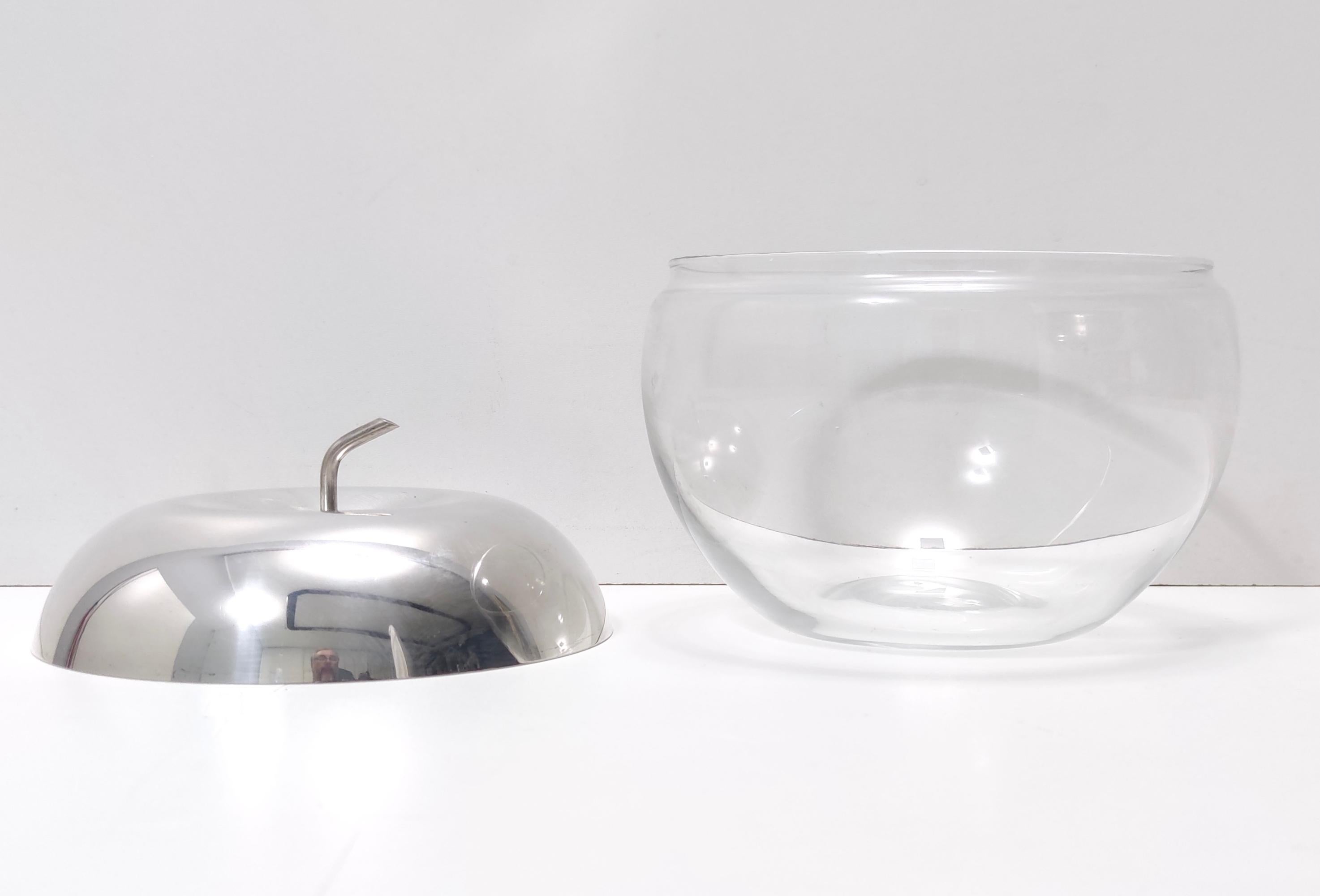 italien Seau à glace postmoderne en verre et métal argenté, Italie en vente