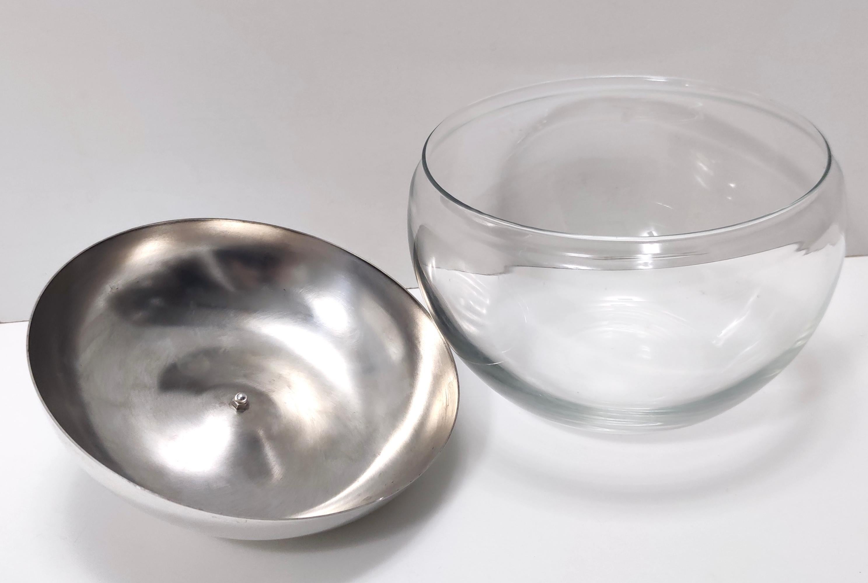 Plaqué Seau à glace postmoderne en verre et métal argenté, Italie en vente