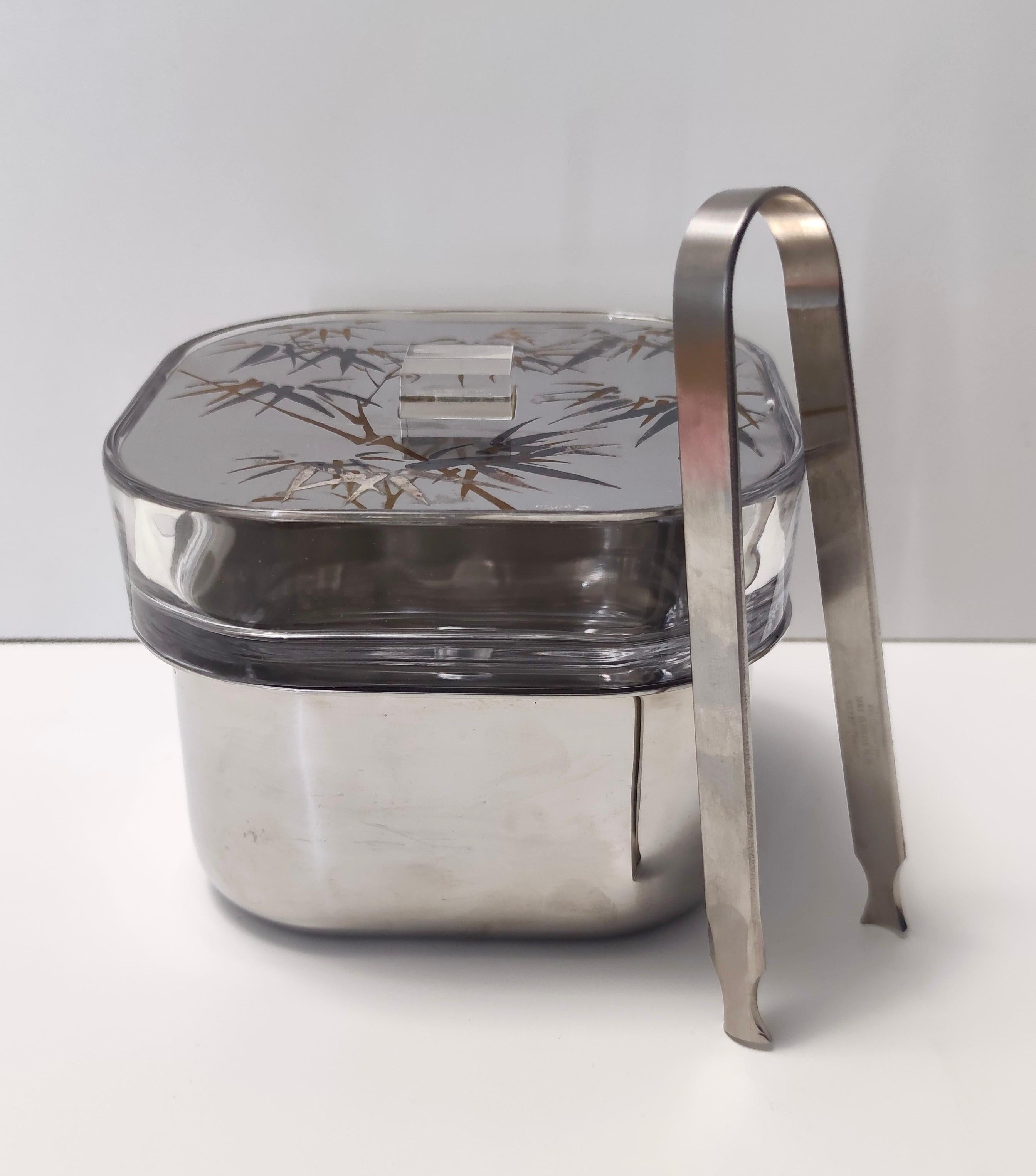 italien Seau à glace postmoderne en verre et acier de Roberto Sambonet, Italie en vente