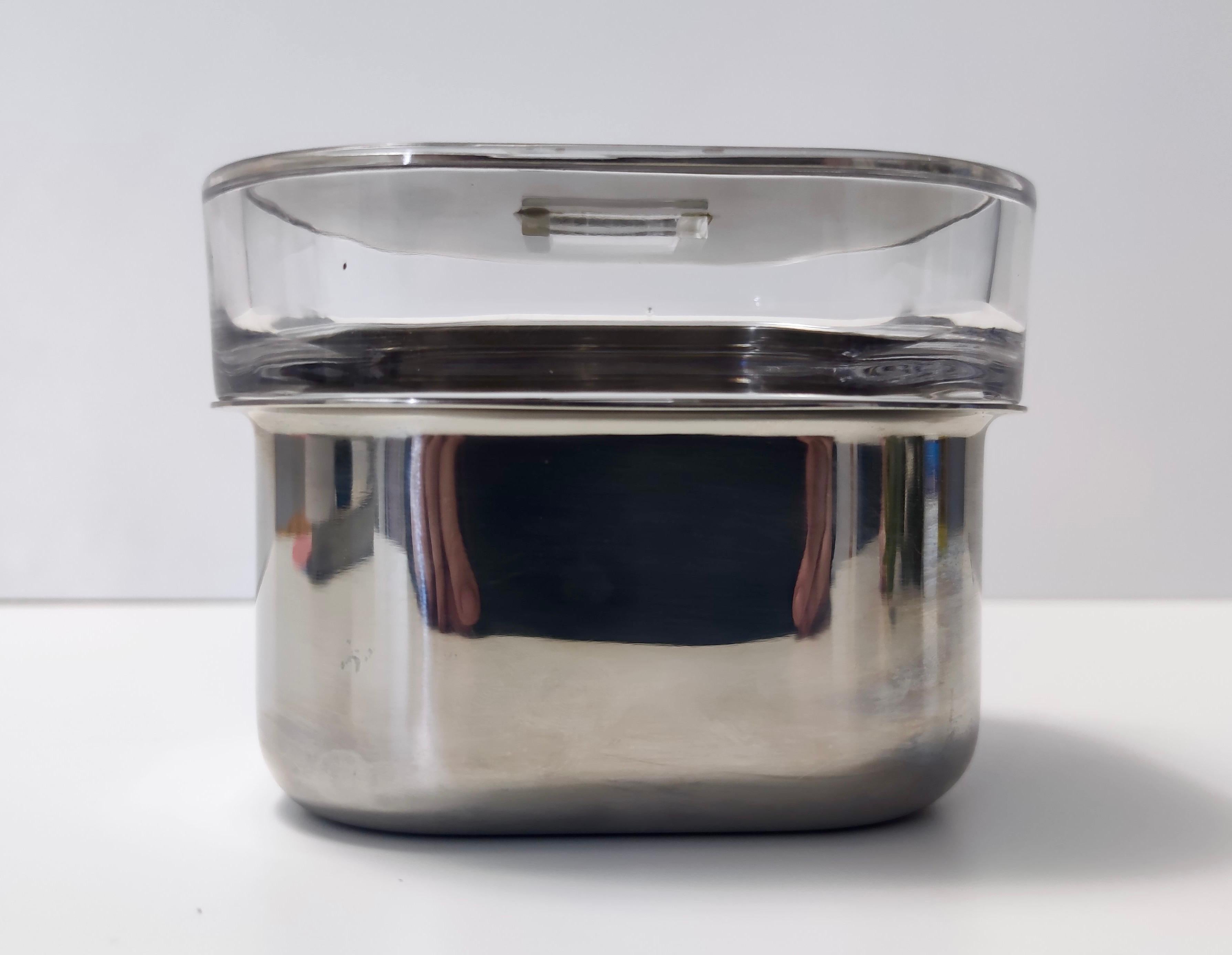 Postmodern Glass and Steel Ice Bucket / Bowl by Roberto Sambonet, Italy In Excellent Condition For Sale In Bresso, Lombardy