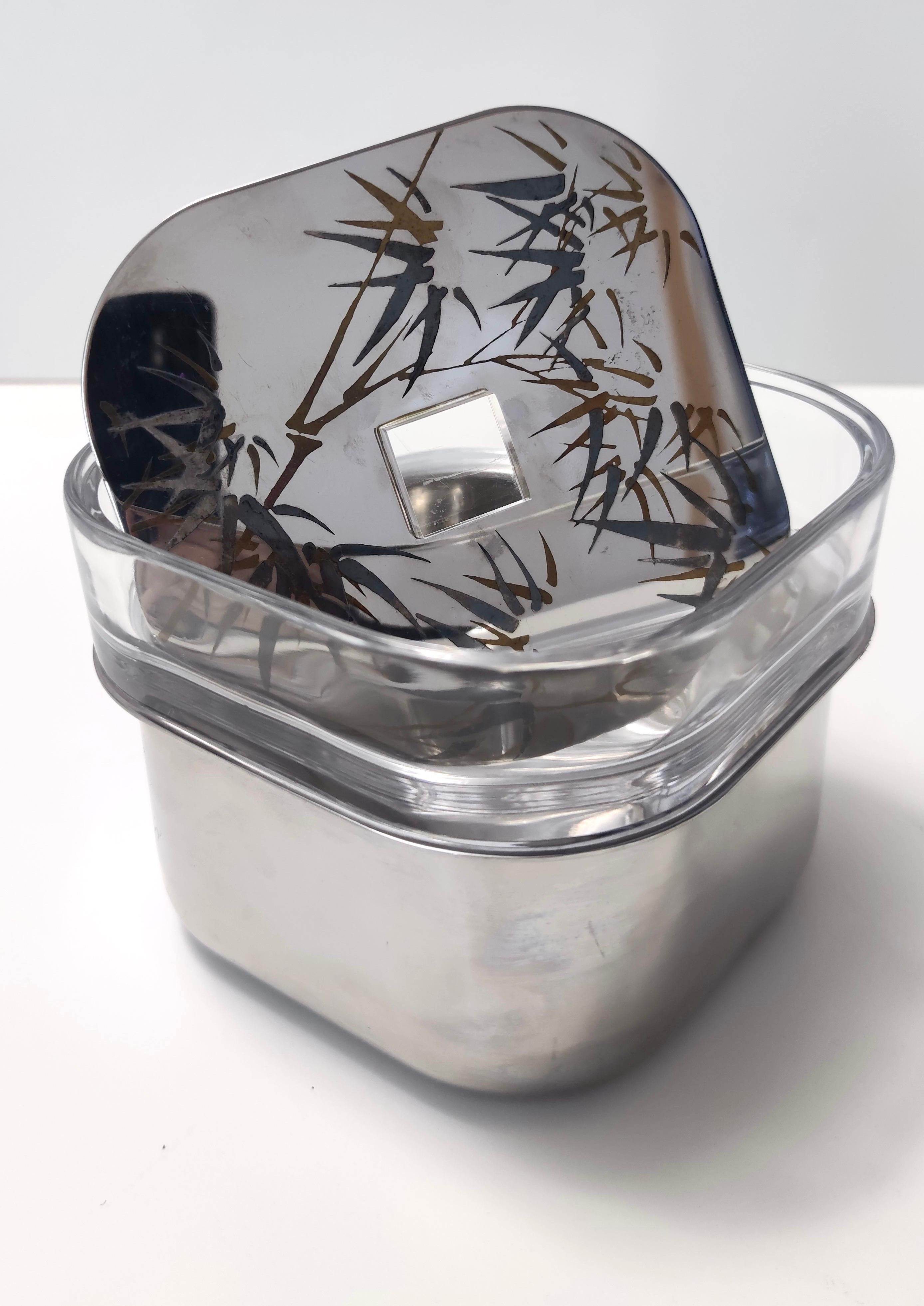 Verre Seau à glace postmoderne en verre et acier de Roberto Sambonet, Italie en vente