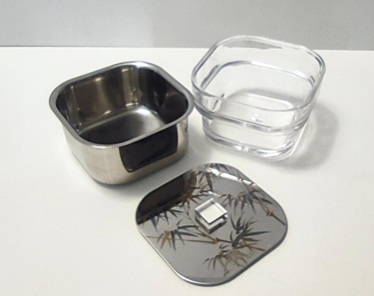 Acier Seau à glace postmoderne en verre et acier de Roberto Sambonet, Italie en vente