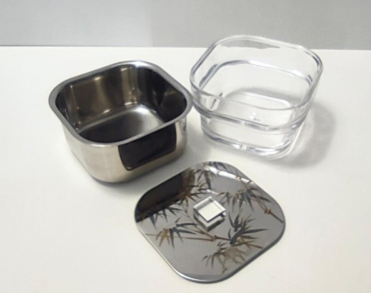 Postmodern Glass and Steel Ice Bucket / Bowl by Roberto Sambonet, Italy For Sale 3