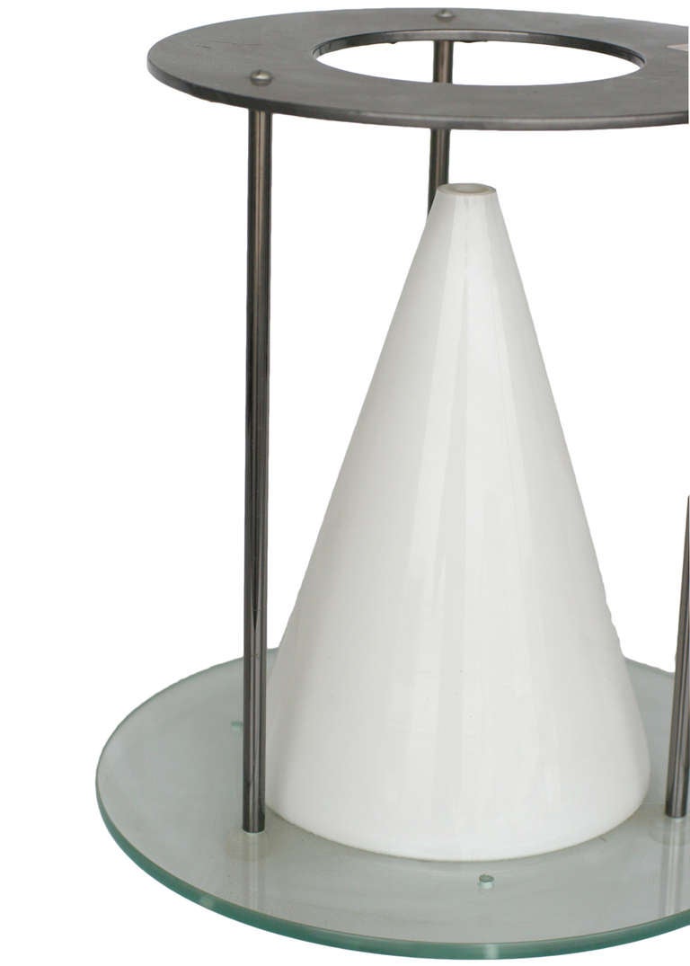 American Postmodern Glass and Steel Sculptural Cone Table Lamp