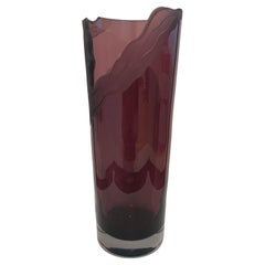 Postmodern Glass blown tall Vase in Amethyst With Frosted Edge
