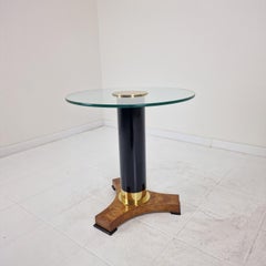 Postmodern Glass, Brass and Wood Side Table, Germany, 1980s