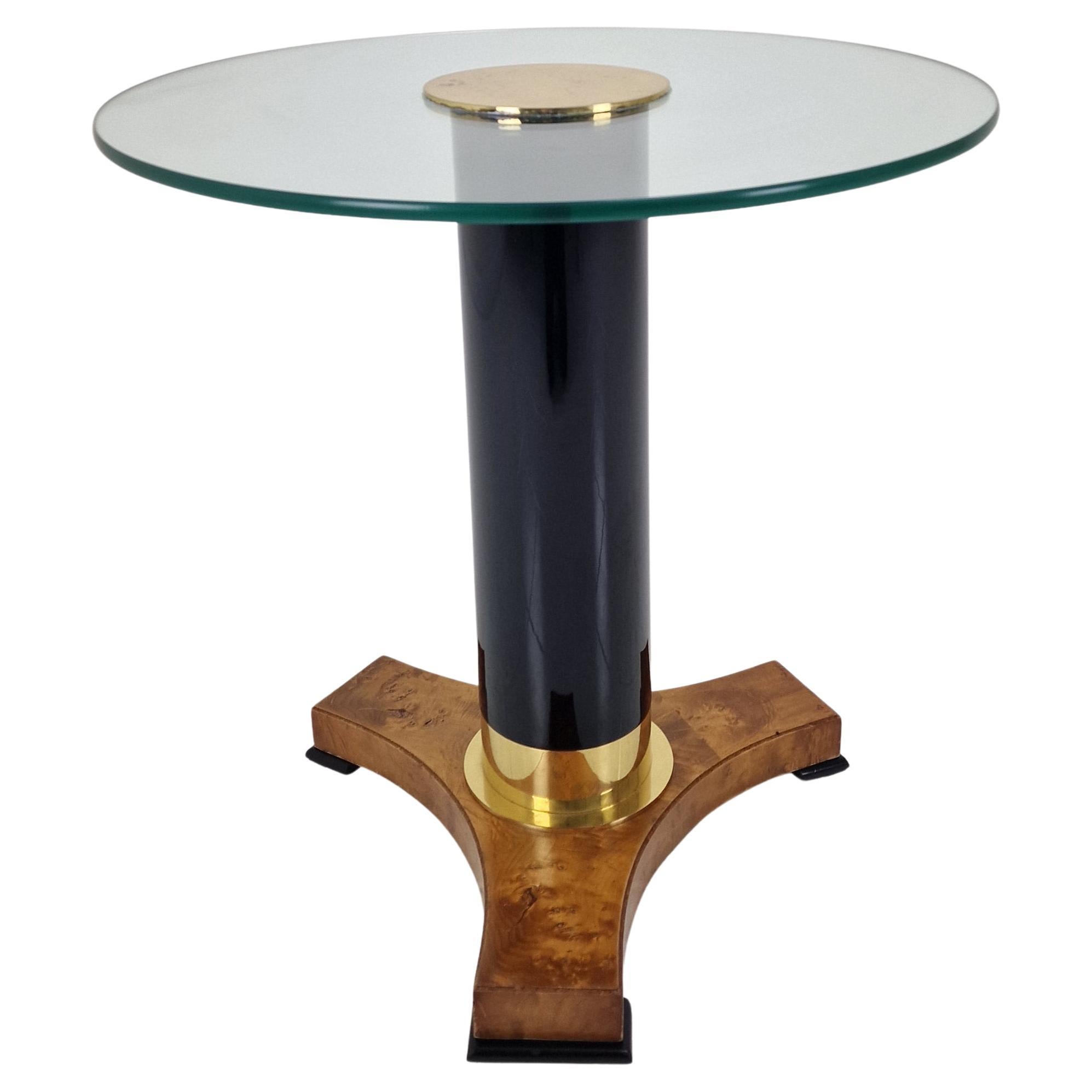Table d
appoint postmoderne en verre, laiton et Wood, Allemagne, années 1980 en vente