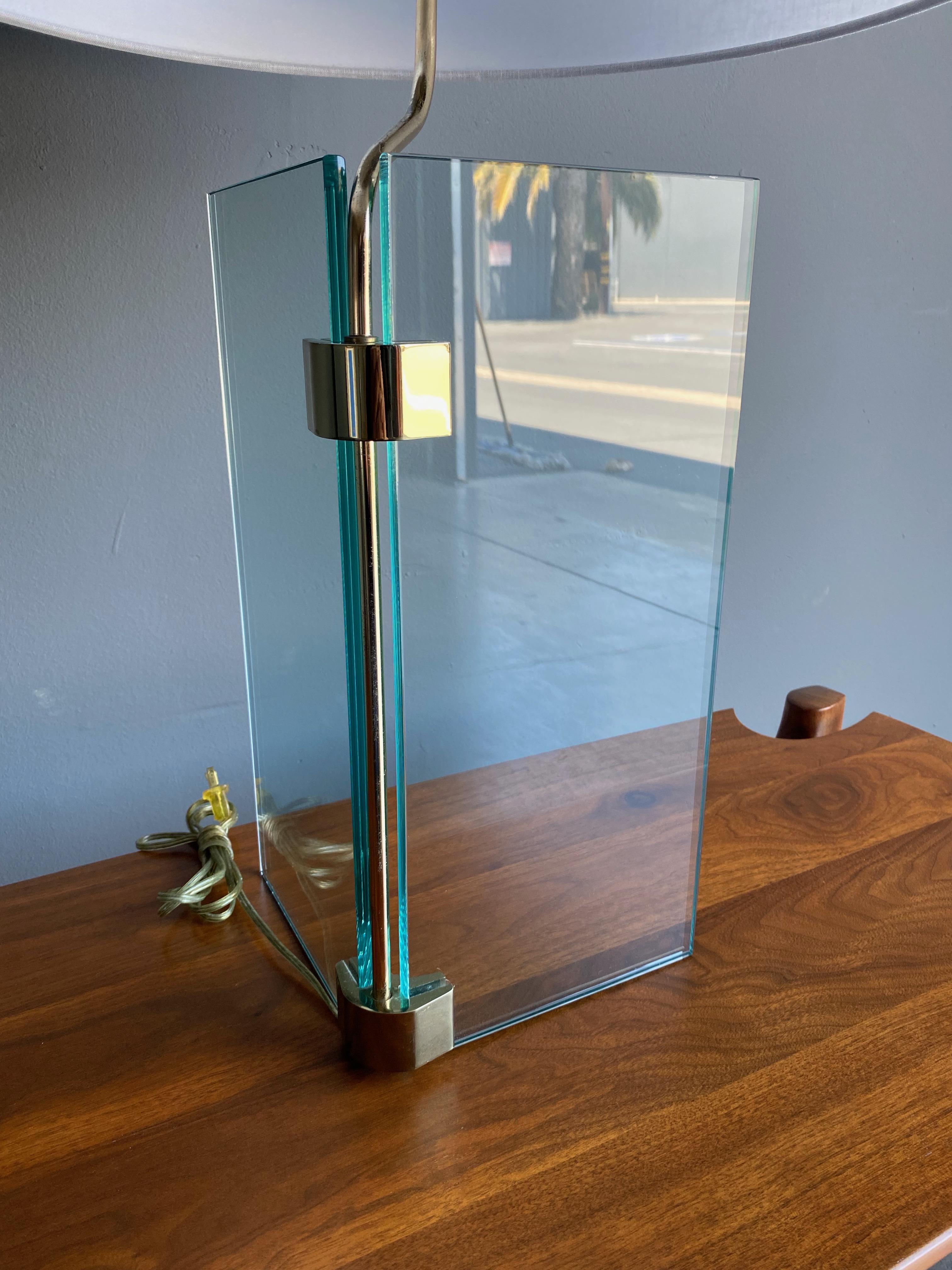 Postmodern Glass & Brass Table Lamp circa 1985 4