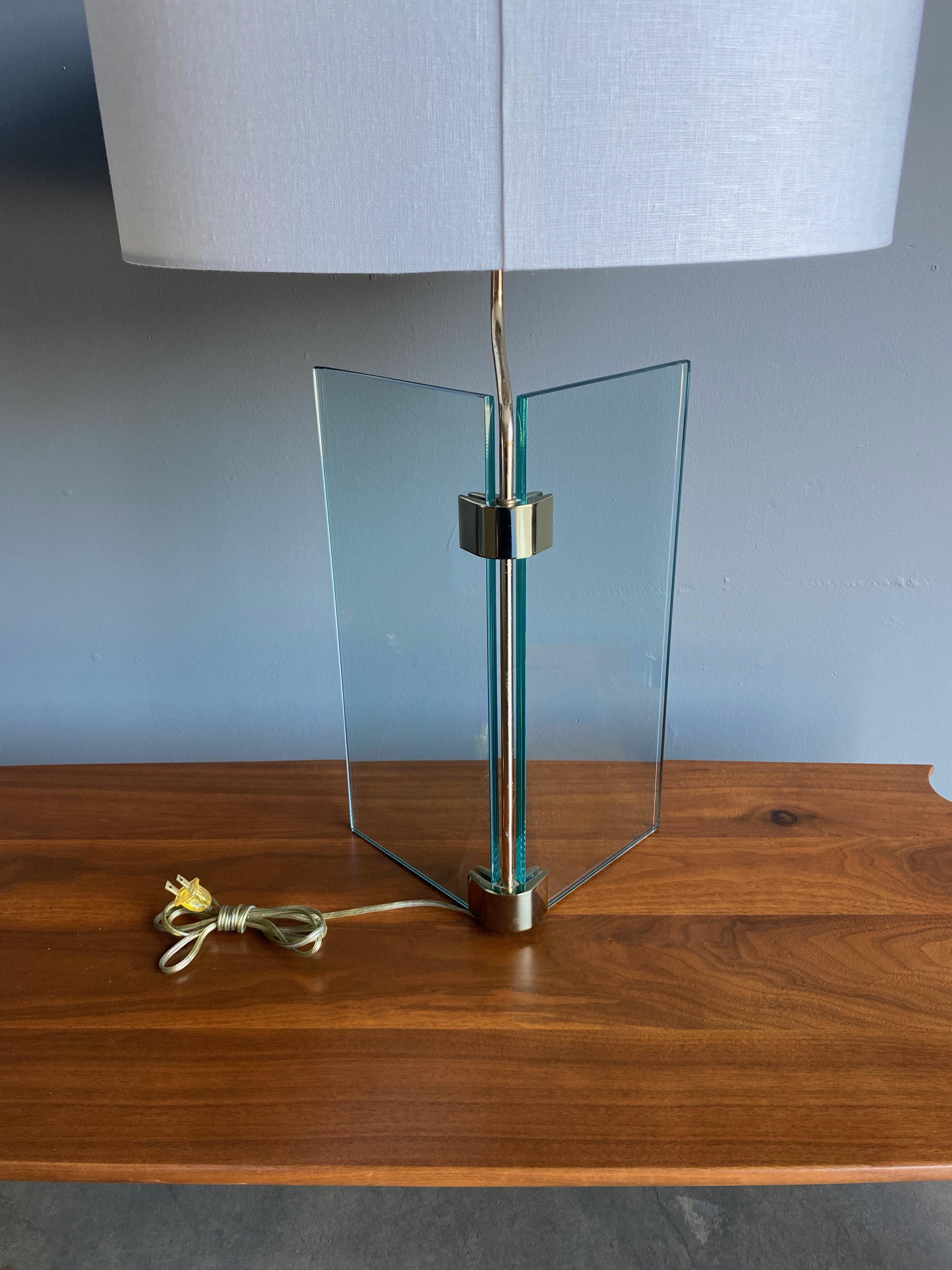 Postmodern Glass & Brass Table Lamp circa 1985 8