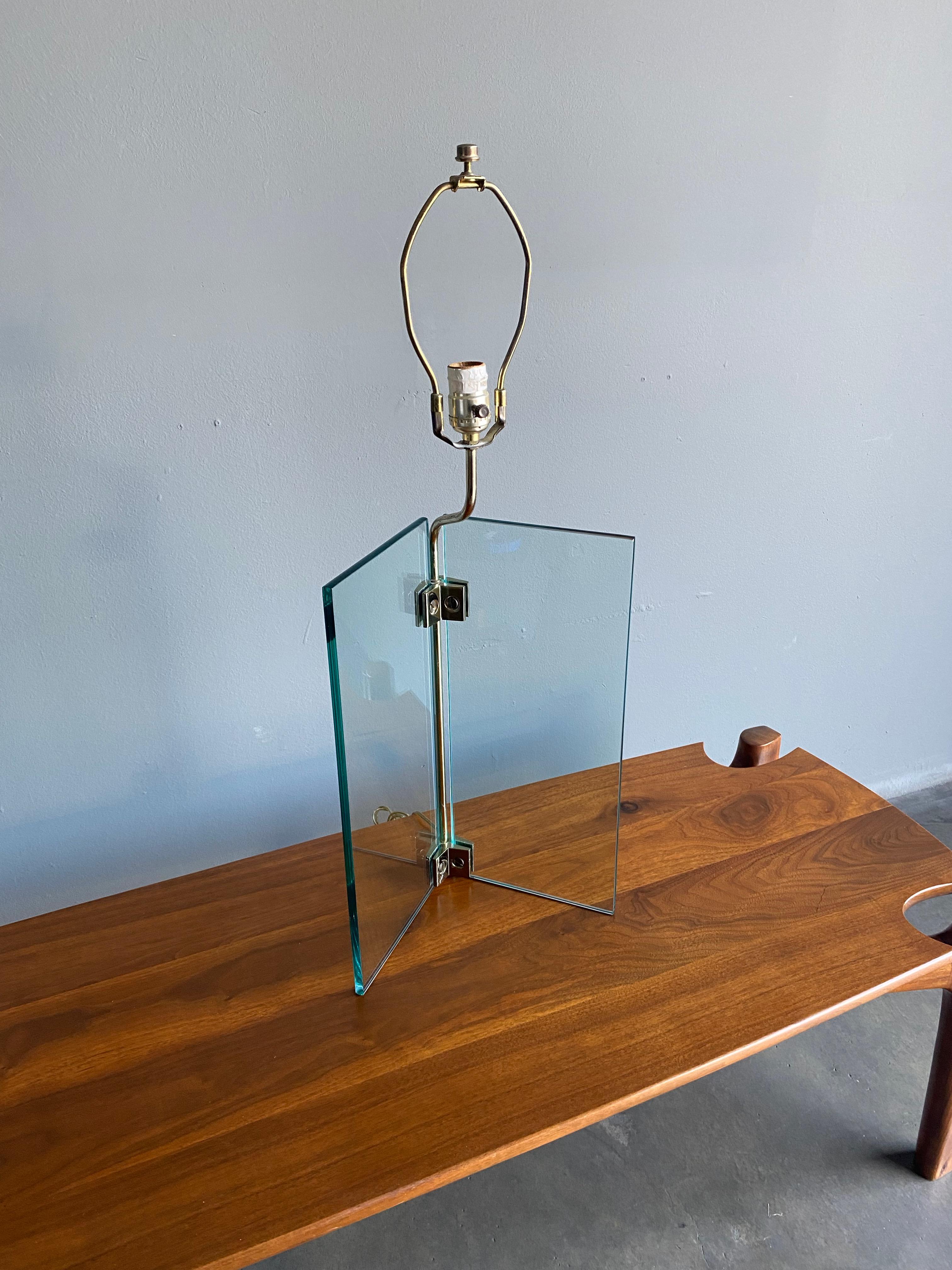 Postmodern Glass & Brass Table Lamp circa 1985 10