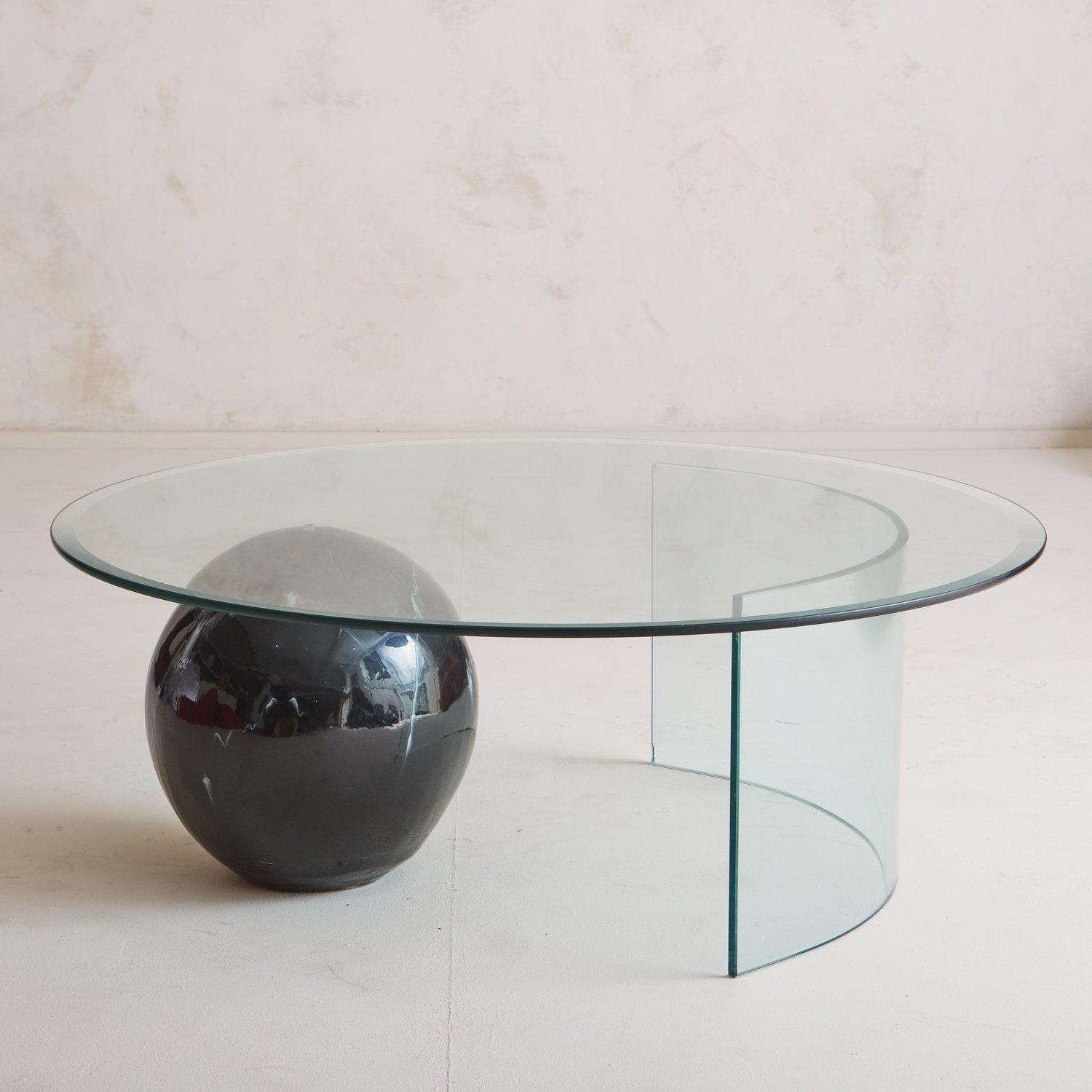 Postmodern Glass + Ceramic Coffee Table, USA 1980s In Good Condition In Chicago, IL