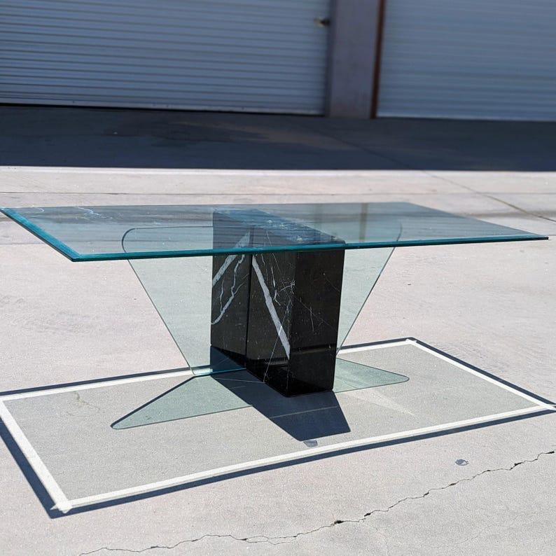 Postmodern Glass Coffee Table, Marble, Geometric, Unique, Rectangular Top For Sale 5