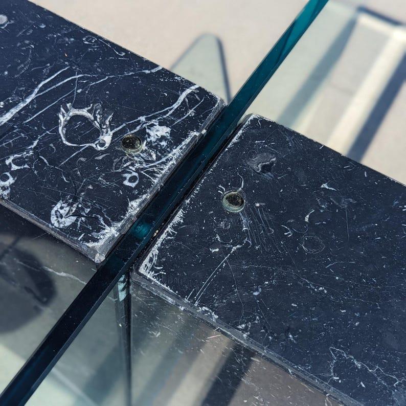 Postmodern Glass Coffee Table, Marble, Geometric, Unique, Rectangular Top

Measurements:
52