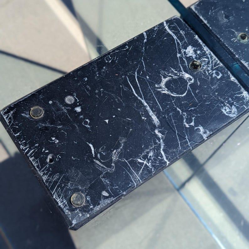 Post-Modern Postmodern Glass Coffee Table, Marble, Geometric, Unique, Rectangular Top For Sale