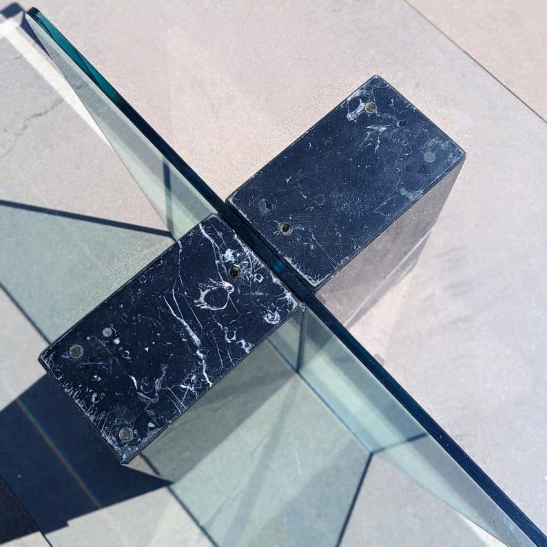 Postmodern Glass Coffee Table, Marble, Geometric, Unique, Rectangular Top In Good Condition For Sale In Rancho Cucamonga, CA