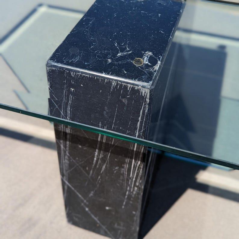 Postmodern Glass Coffee Table, Marble, Geometric, Unique, Rectangular Top For Sale 2
