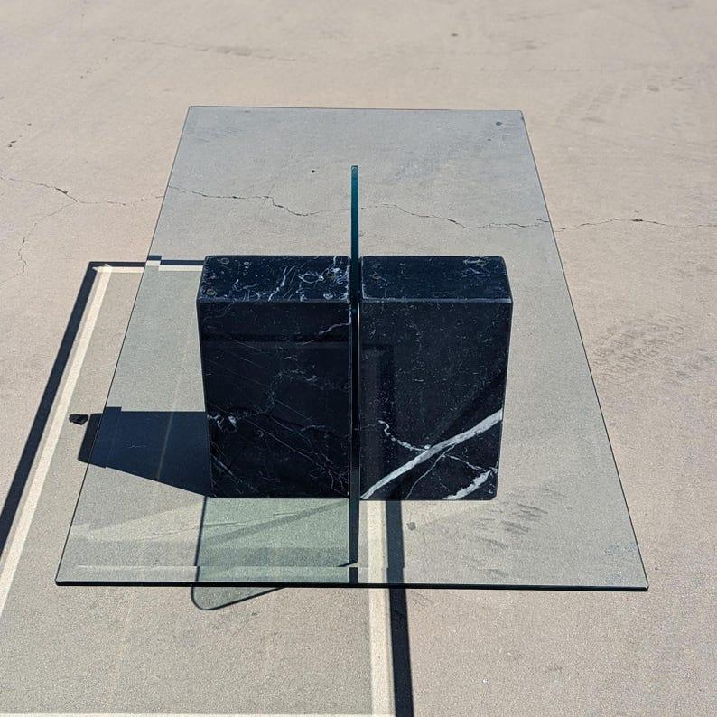 Postmodern Glass Coffee Table, Marble, Geometric, Unique, Rectangular Top For Sale 3