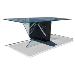 Postmodern Glass Coffee Table, Marble, Geometric, Unique, Rectangular Top