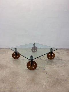 Postmodern Glass Coffee Table on Wheels After Gae Aulenti, 1980s