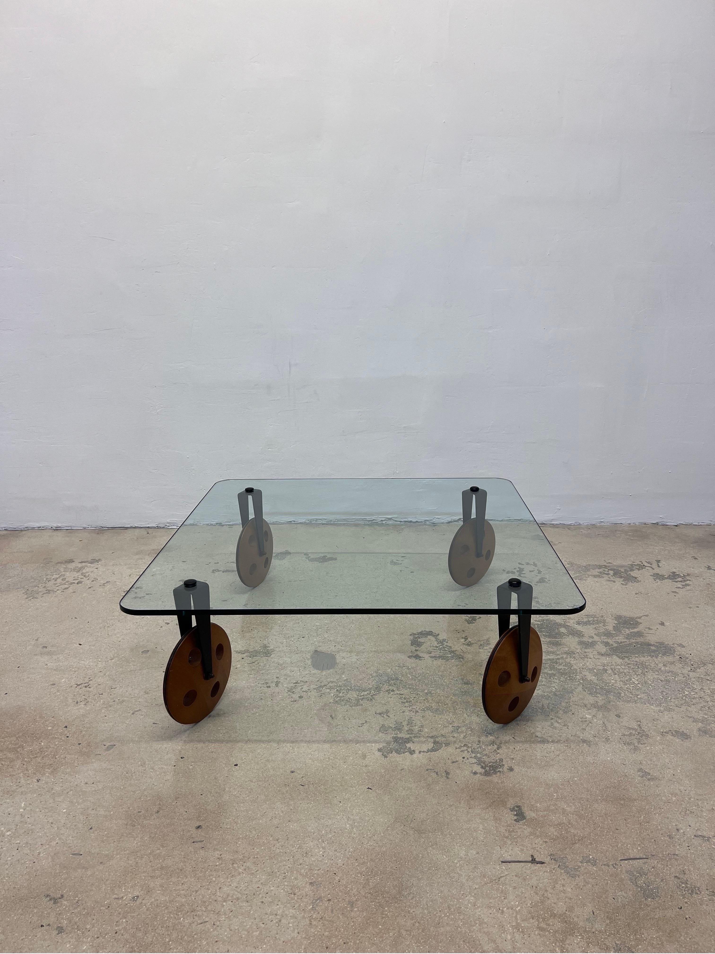 Post-Modern Postmodern Glass Coffee Table on Wheels After Gae Aulenti, 1980s
