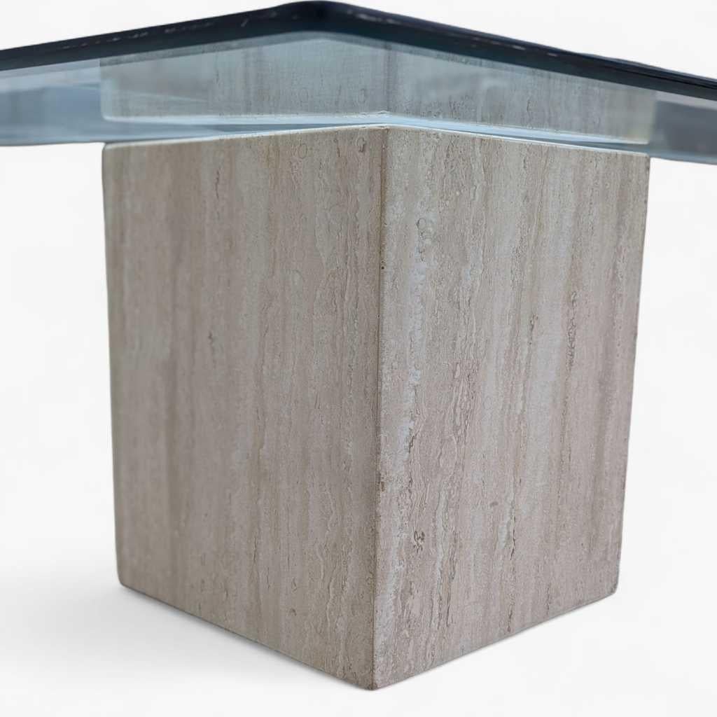 Postmodern Glass Coffee Table, Travertine Base, Square, Artedi, Italian c. 1970s For Sale 9