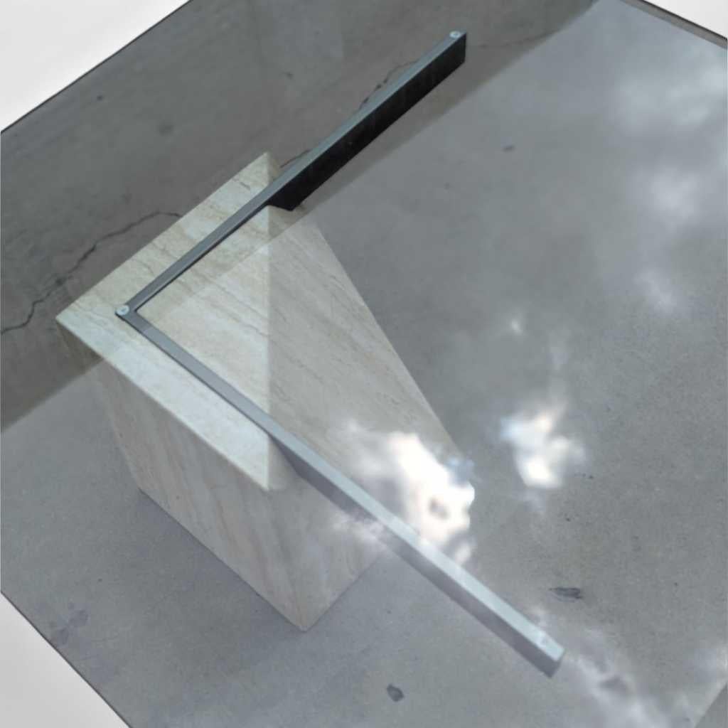 Postmodern Glass Coffee Table, Travertine Base, Square, Artedi, Italian c. 1970s For Sale 12